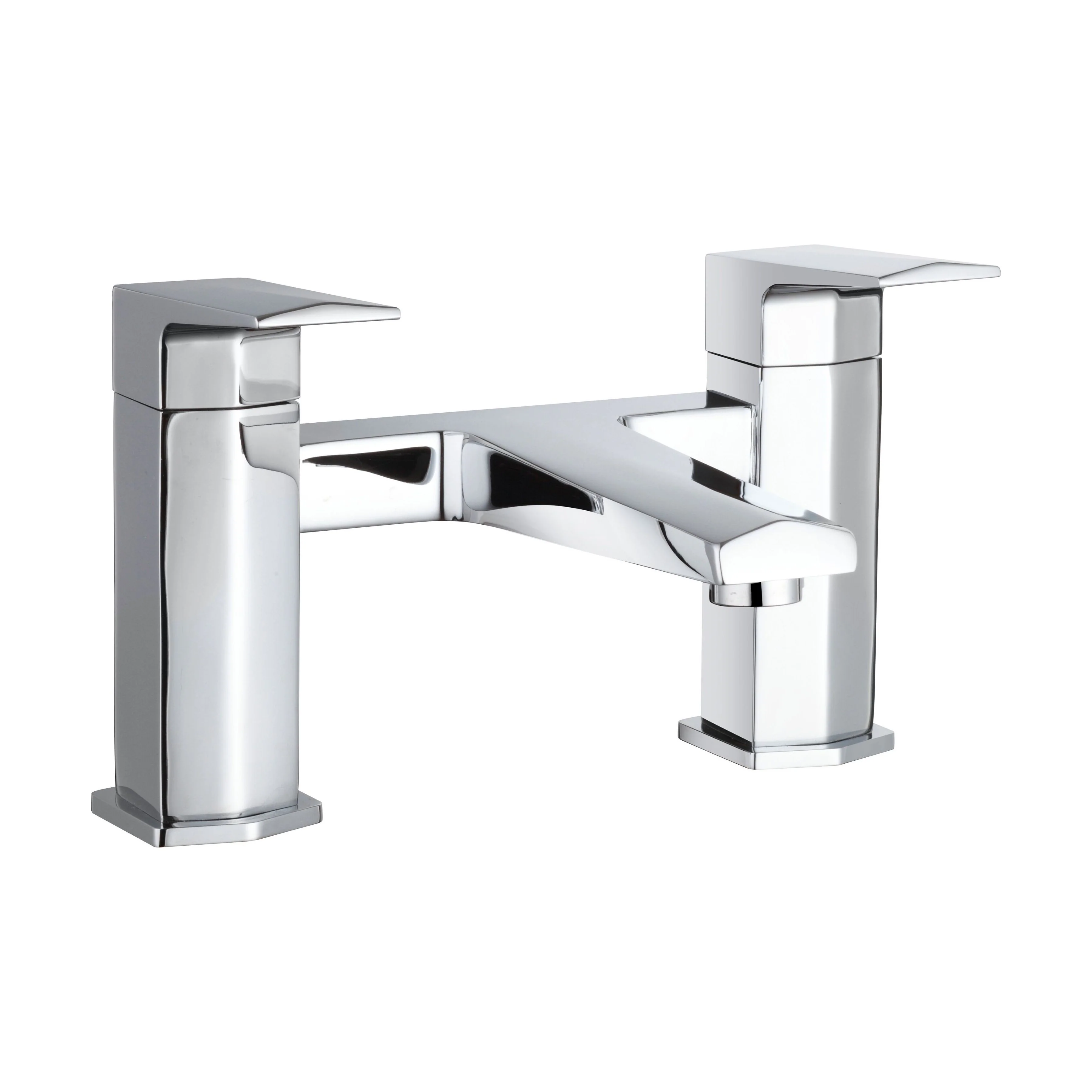 Balterley Luxury Square Deck Mounted Bath Filler Tap, Dual Lever Mixer with Waterfall Spout - Chrome Finish