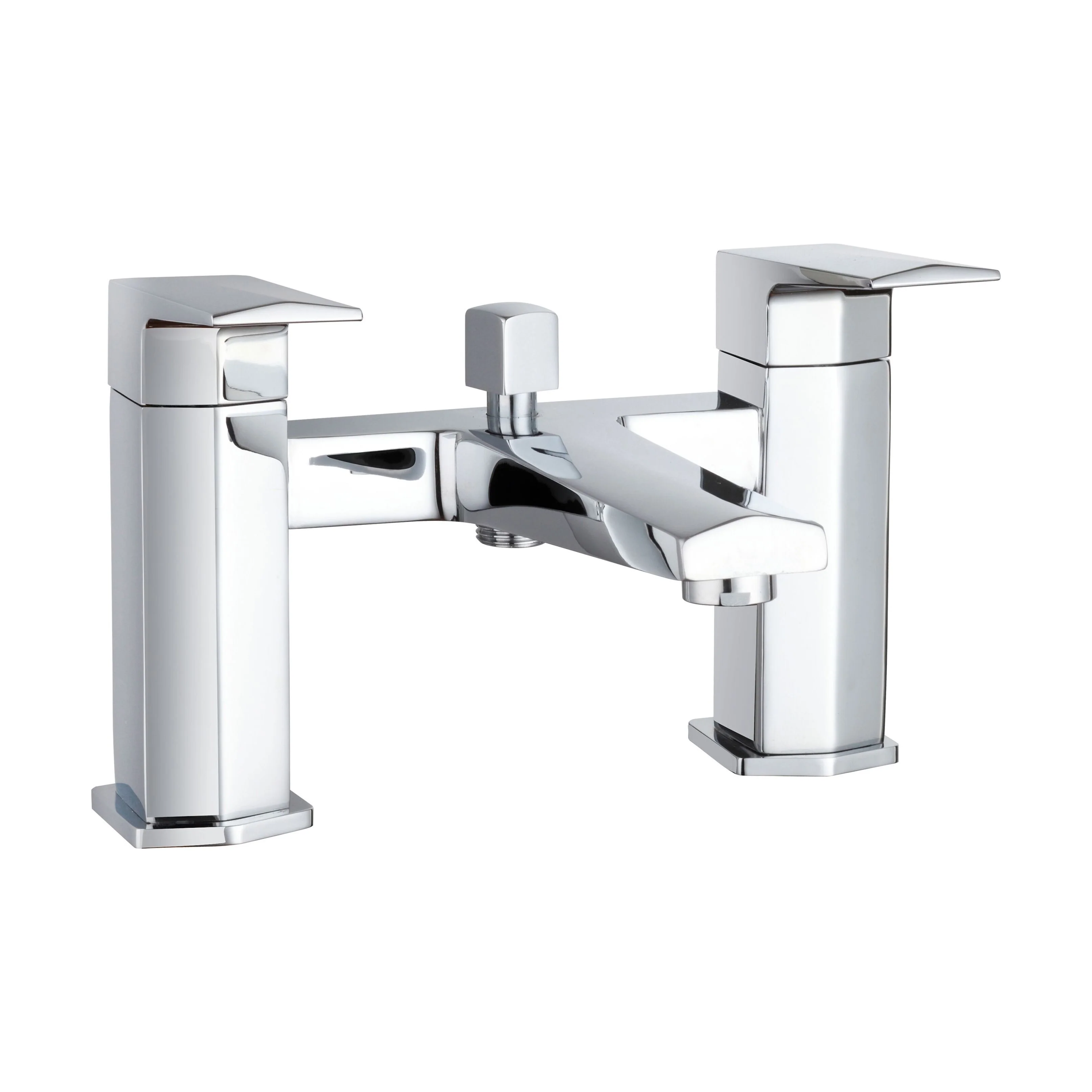 Balterley Deck Mounted Square Bath Shower Mixer Tap with Kit, Dual Lever Waterfall Spout - Chrome Finish