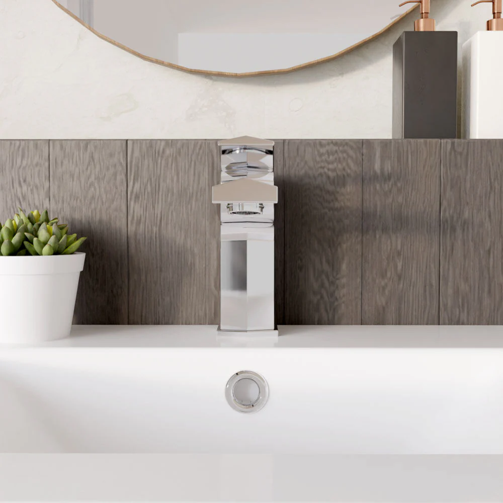 Balterley Square Mono Basin Mixer Tap & Push Button Waste, Single Lever with Ceramic Disc - Chrome Finish - Image 2