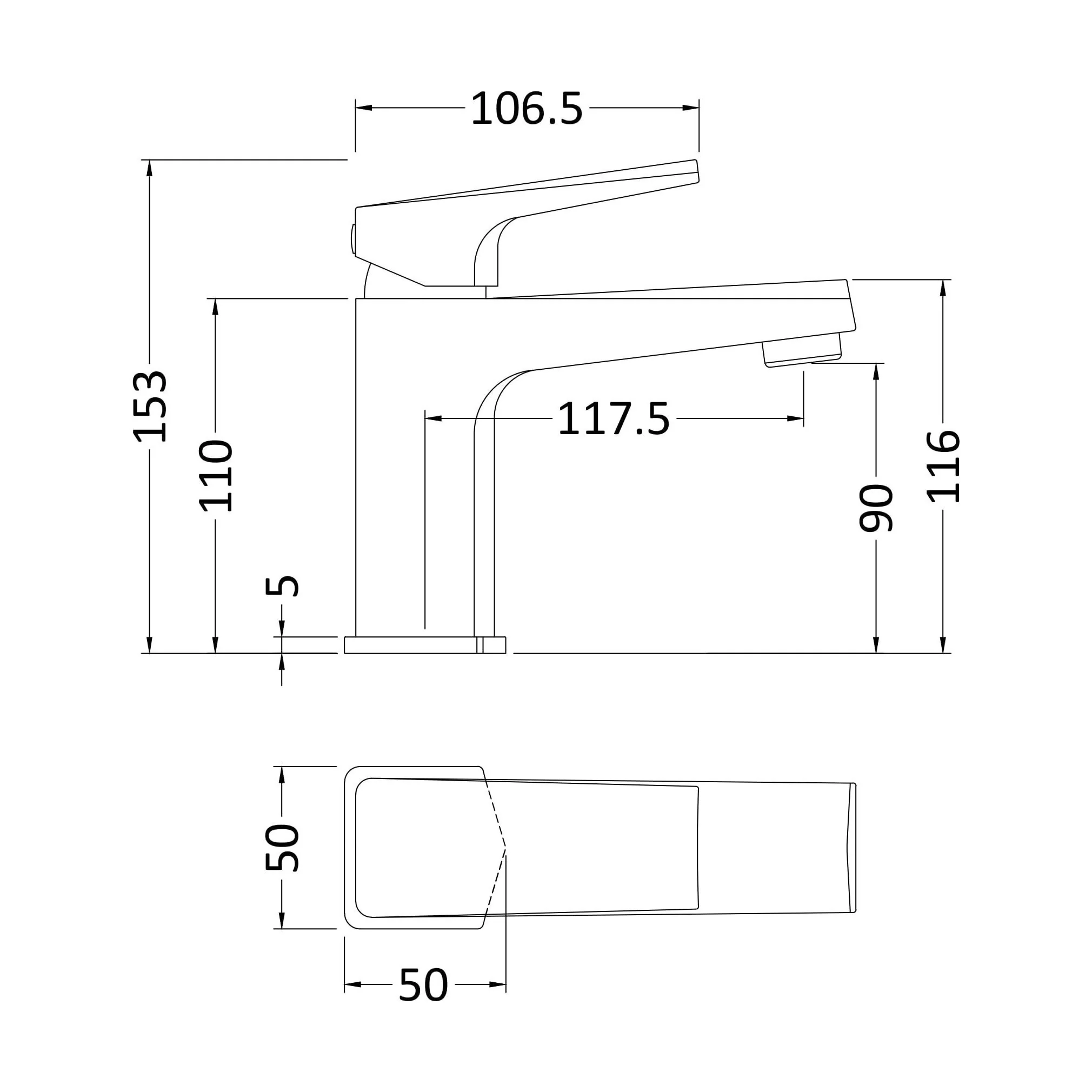 Balterley Square Mono Basin Mixer Tap & Push Button Waste, Single Lever with Ceramic Disc - Chrome Finish - Image 4