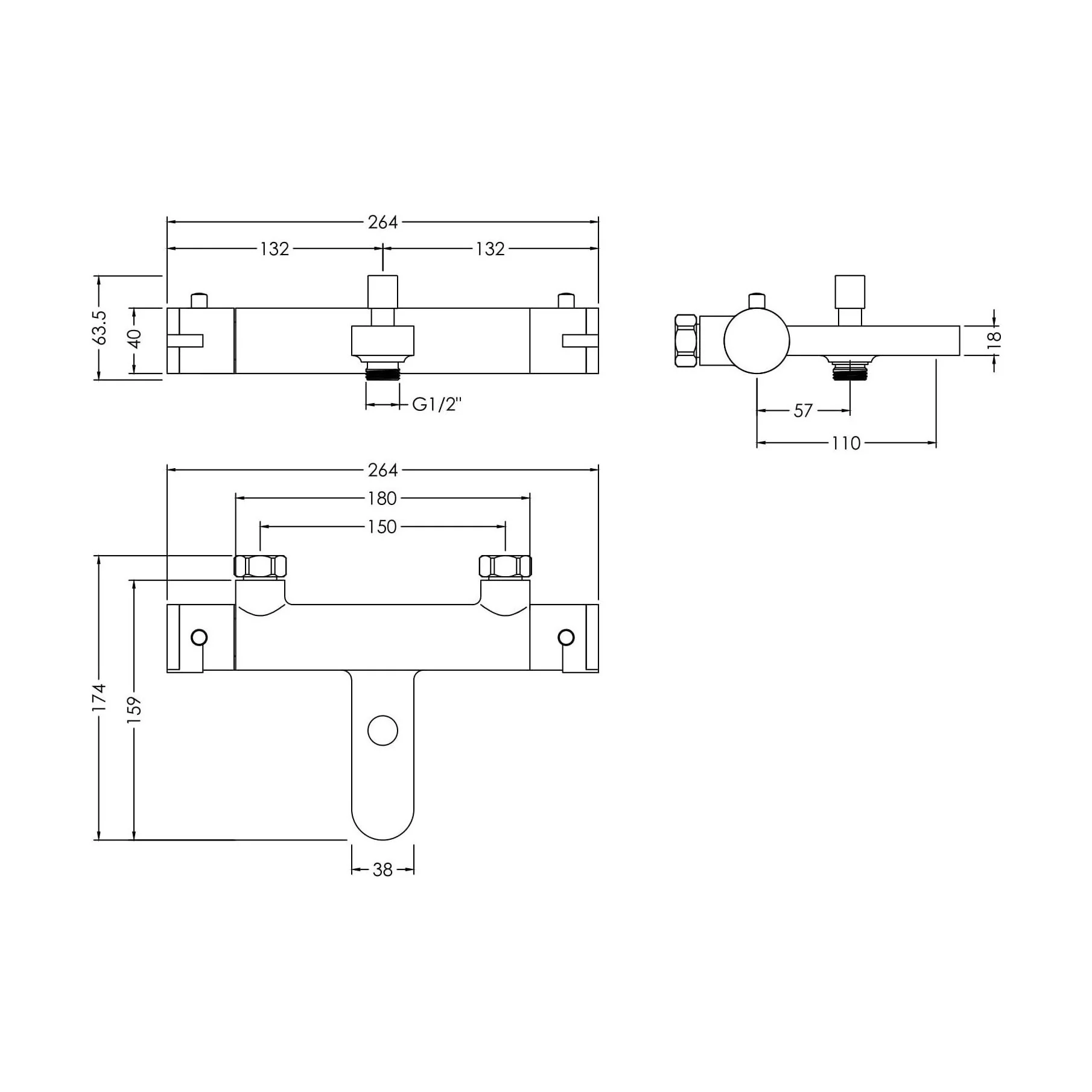 Balterley Current Round Thermostatic Bath Shower Mixer Bar Valve Tap with Anti-Scald Control - Chrome Finish - Image 3