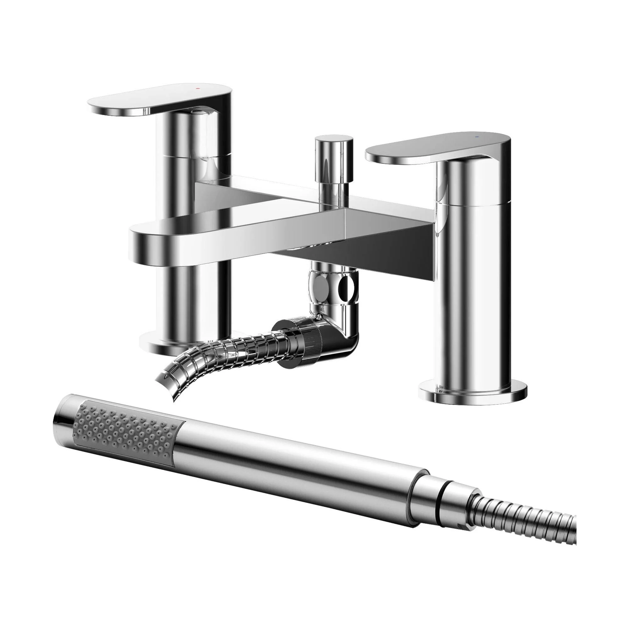 Balterley Current Modern Deck Mount Round Bath Shower Mixer Tap with Shower Kit, Flat Spout - Polished Chrome Finish