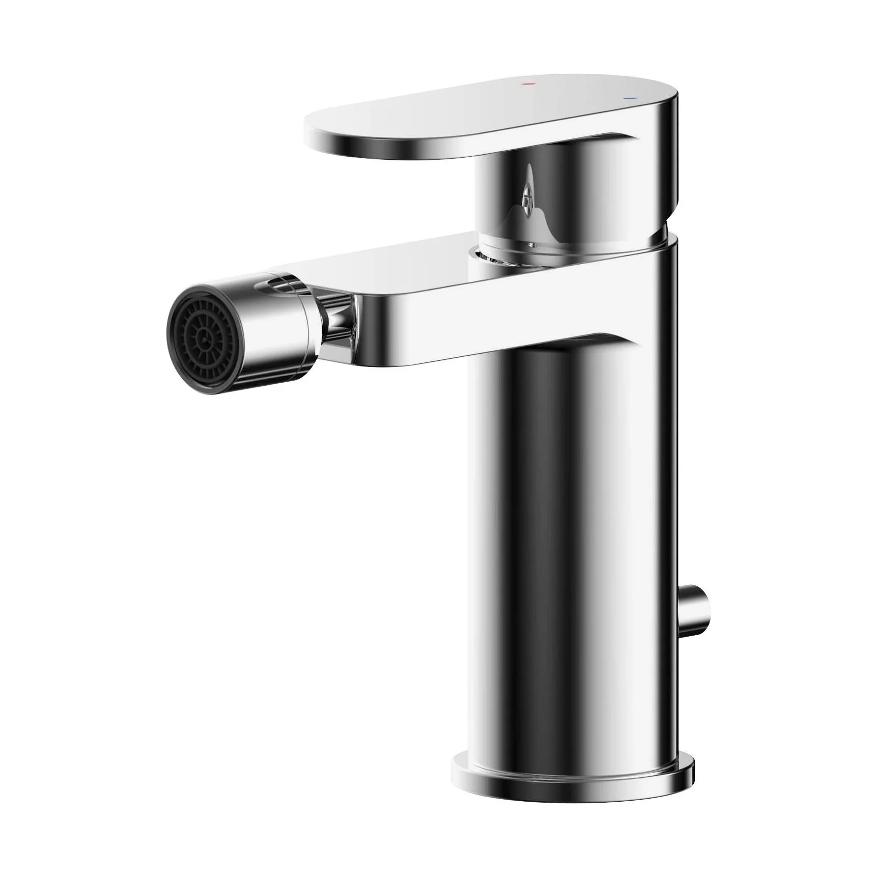 Balterley Current Modern Round Mono Bidet Mixer Tap with Pop-Up Waste & Flat Spout - Polished Chrome Finish