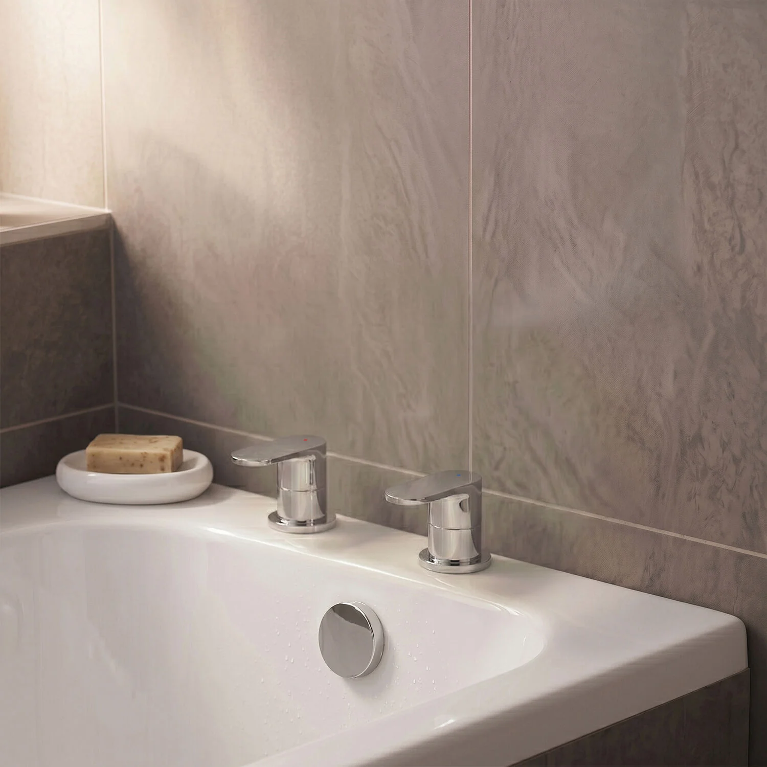 Balterley Current Modern Round Deck Mounted 3/4" Side Valves with Round Levers - Polished Chrome Finish
