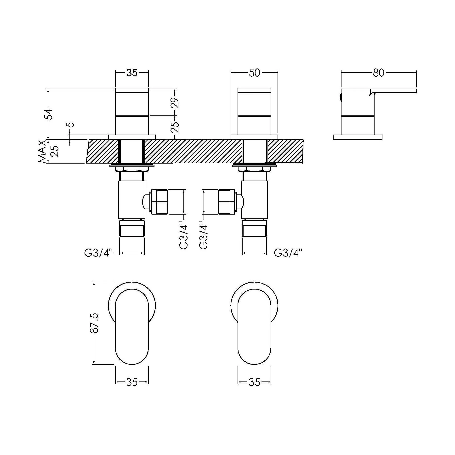 Balterley Current Modern Round Deck Mounted 3/4" Side Valves with Round Levers - Polished Chrome Finish - Image 3
