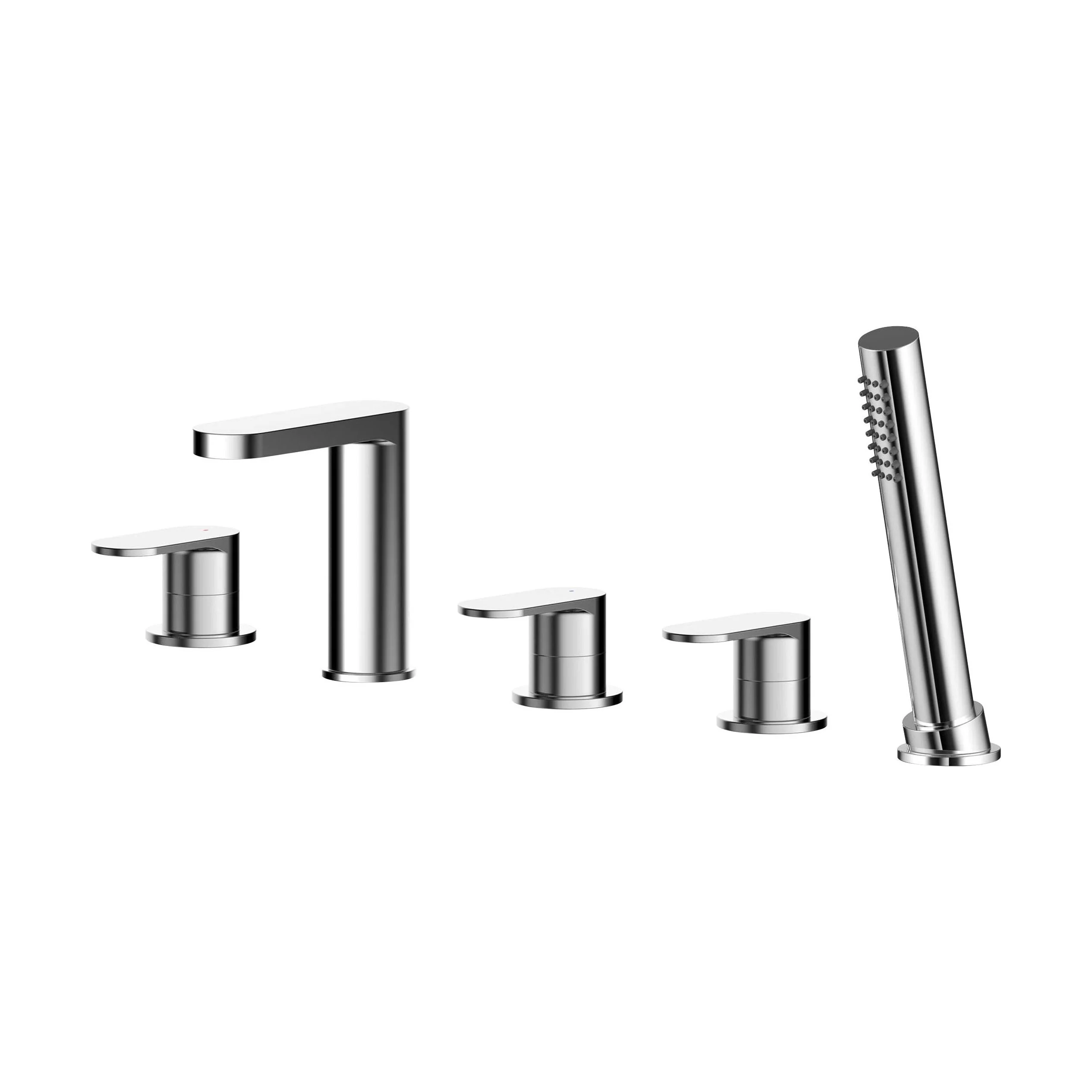 Balterley Current Deck Mounted Round 5 Tap Hole Bath Shower Mixer Tap with Diverter, Spout & Shower Kit - Chrome Finish - Image 2