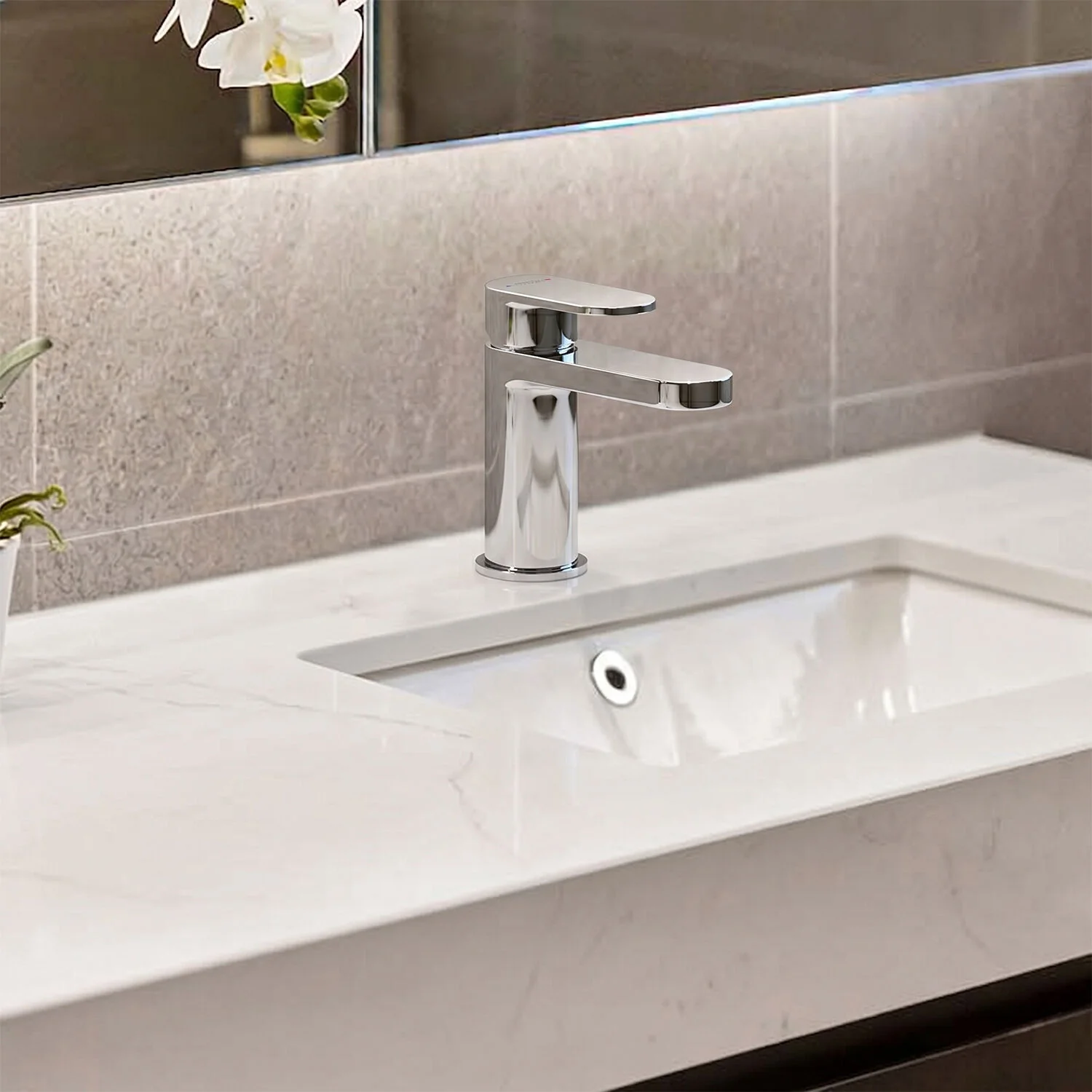 Balterley Current Round Mini Mono Basin Mixer Tap with Lever Handle & Push Button Waste - Polished Chrome Finish