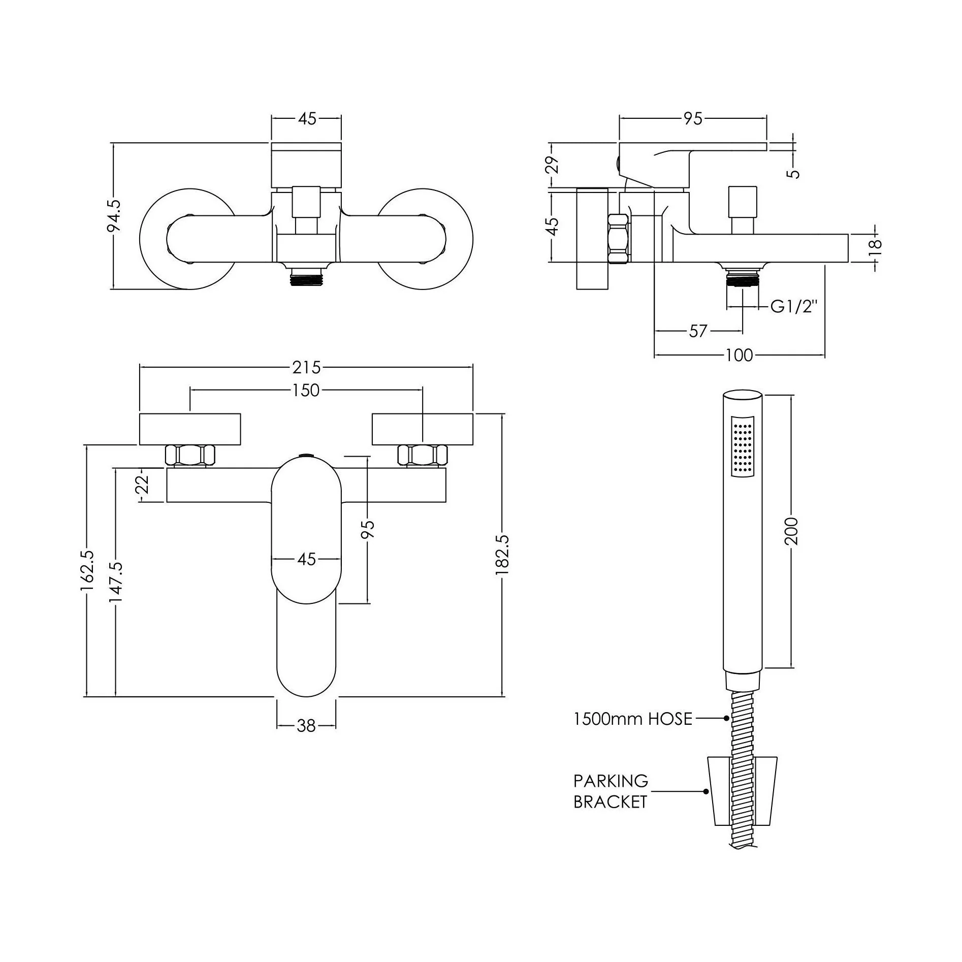 Balterley Current Modern Wall Mount Round Bath Shower Mixer Tap with Flat Spout & Shower Kit - Chrome Finish - Image 2