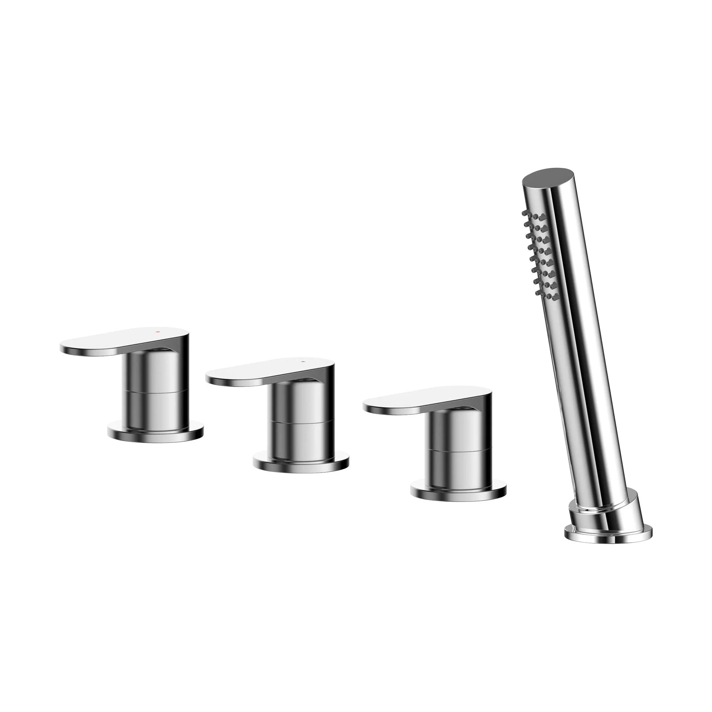 Balterley Current Modern Deck Mount Round 4 Tap Hole Bath Shower Mixer Tap with Diverter & Shower Kit No Spout - Chrome Finish