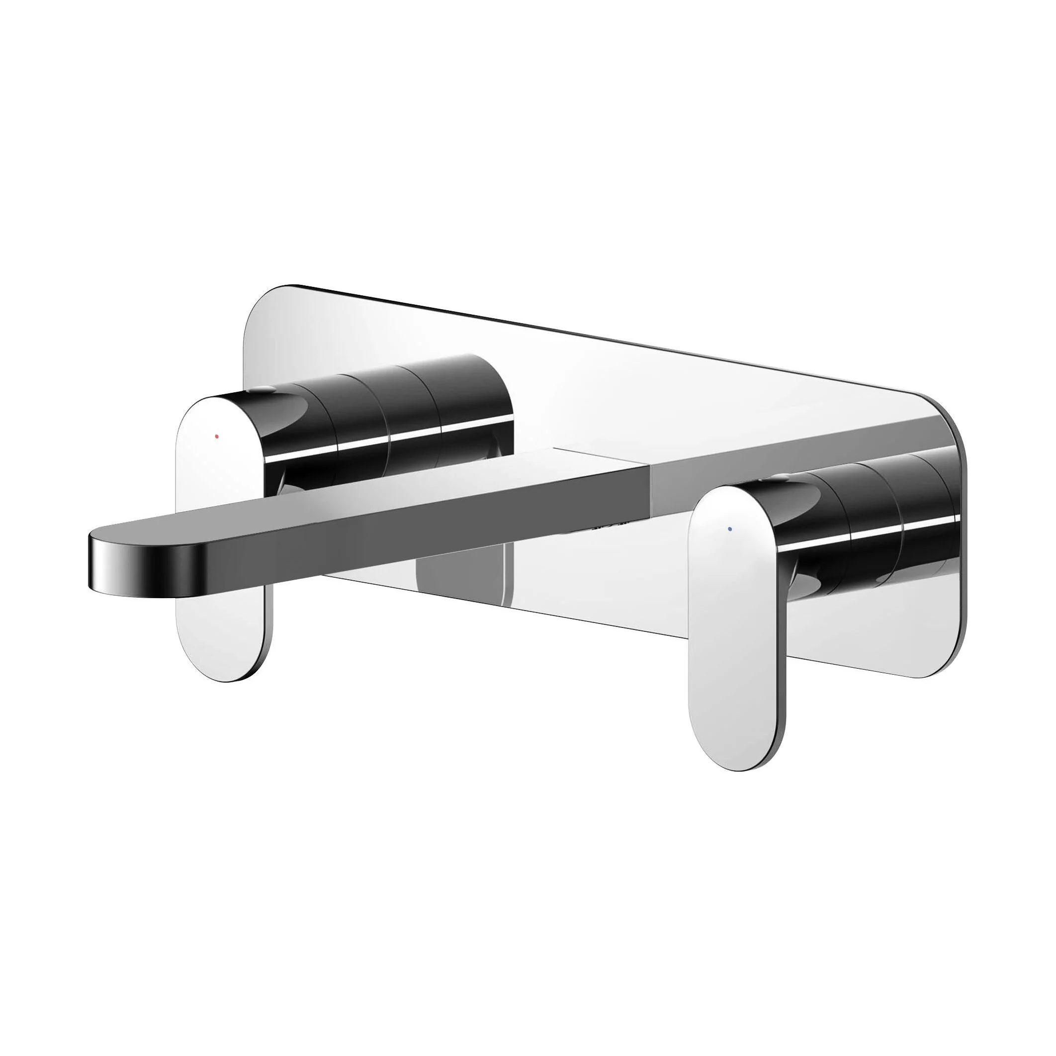 Balterley Current Modern Round Wall Mount 3 Tap Hole Basin Mixer Tap with Dual Lever Handles & Back Plate - Chrome Finish - Image 5