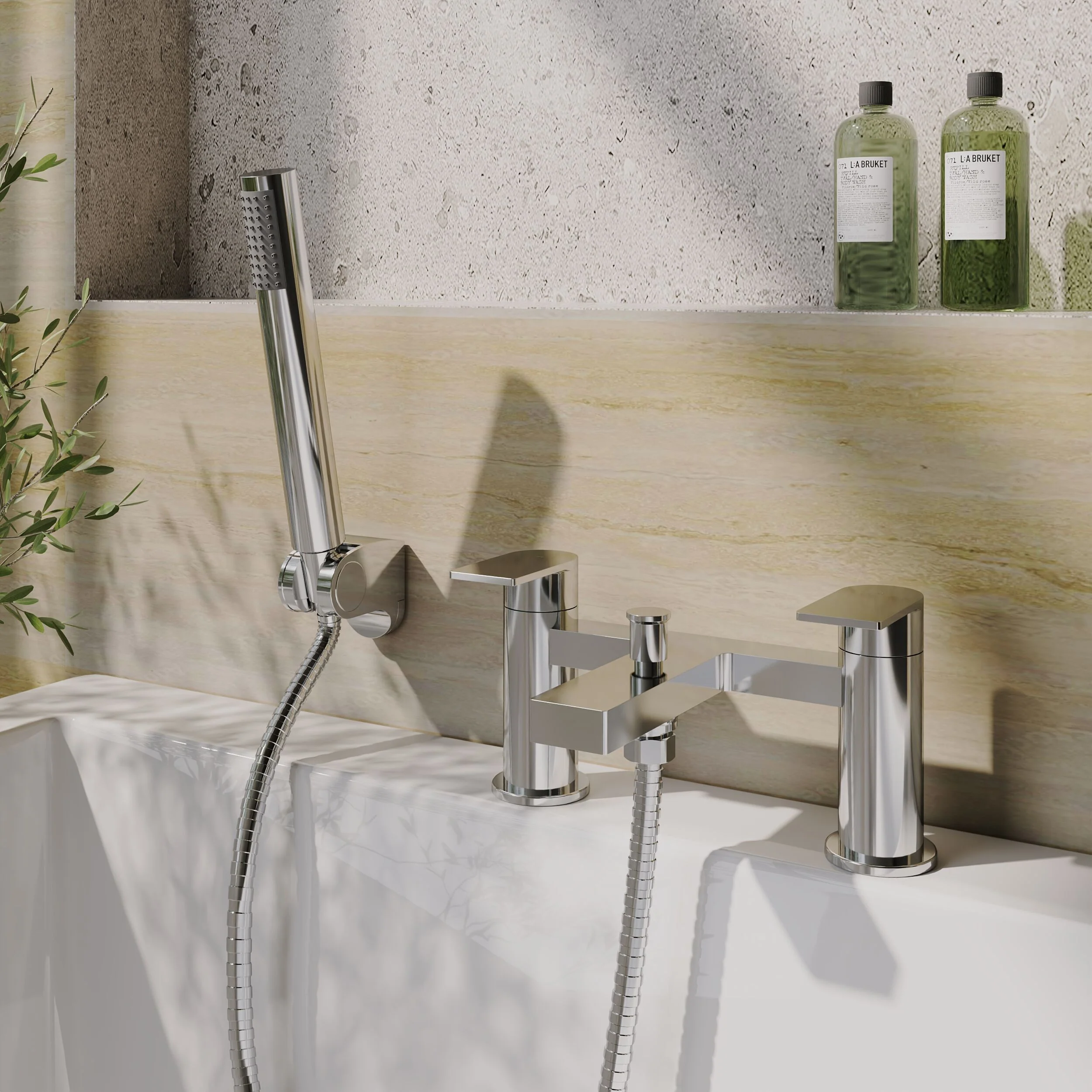 Contemporary Bath Shower Mixer Tap with Shower Kit - Chrome - Balterley - Image 2
