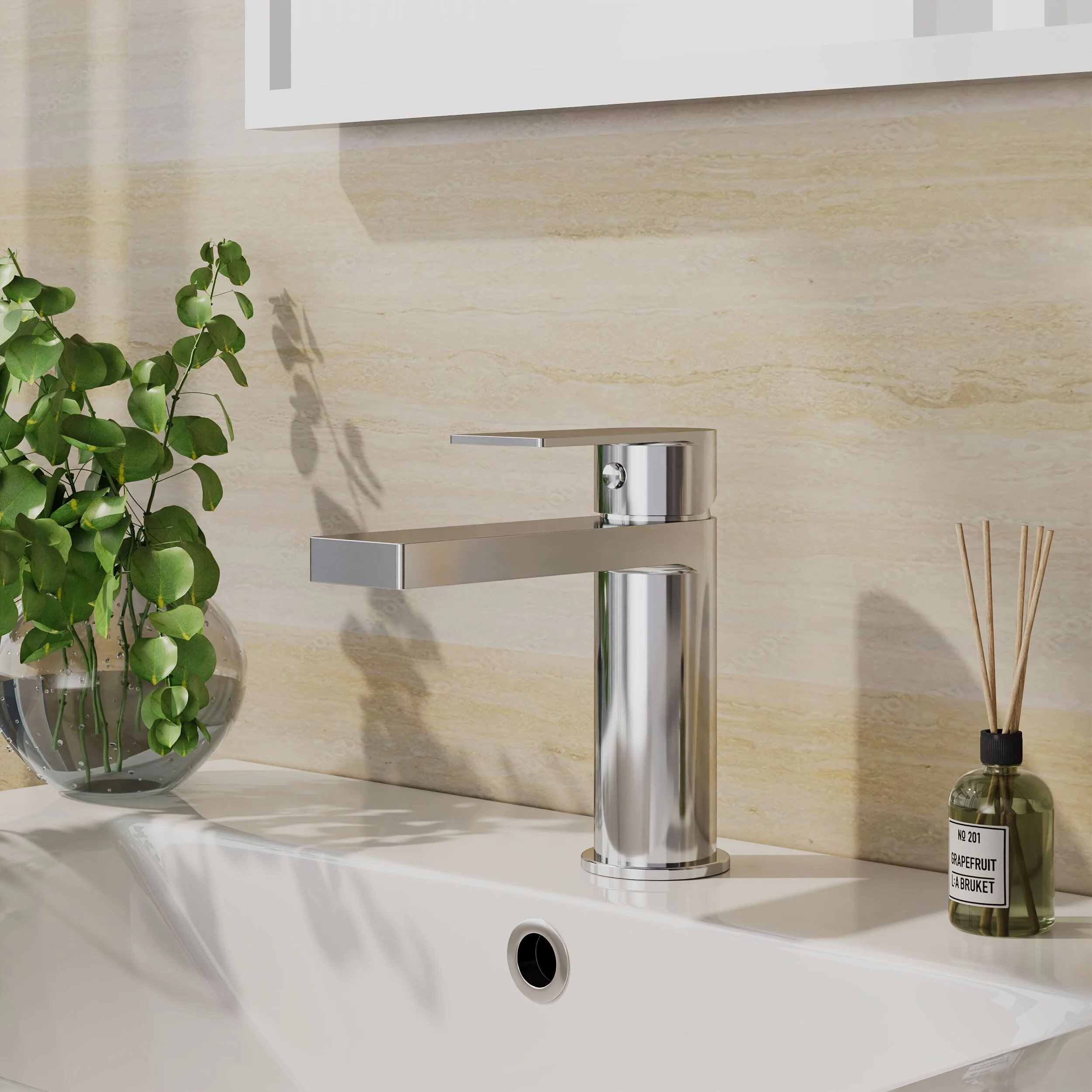 Ranton Contemporary Mono Basin Mixer Tap and Push Button Waste, Choice of Colour - Image 2