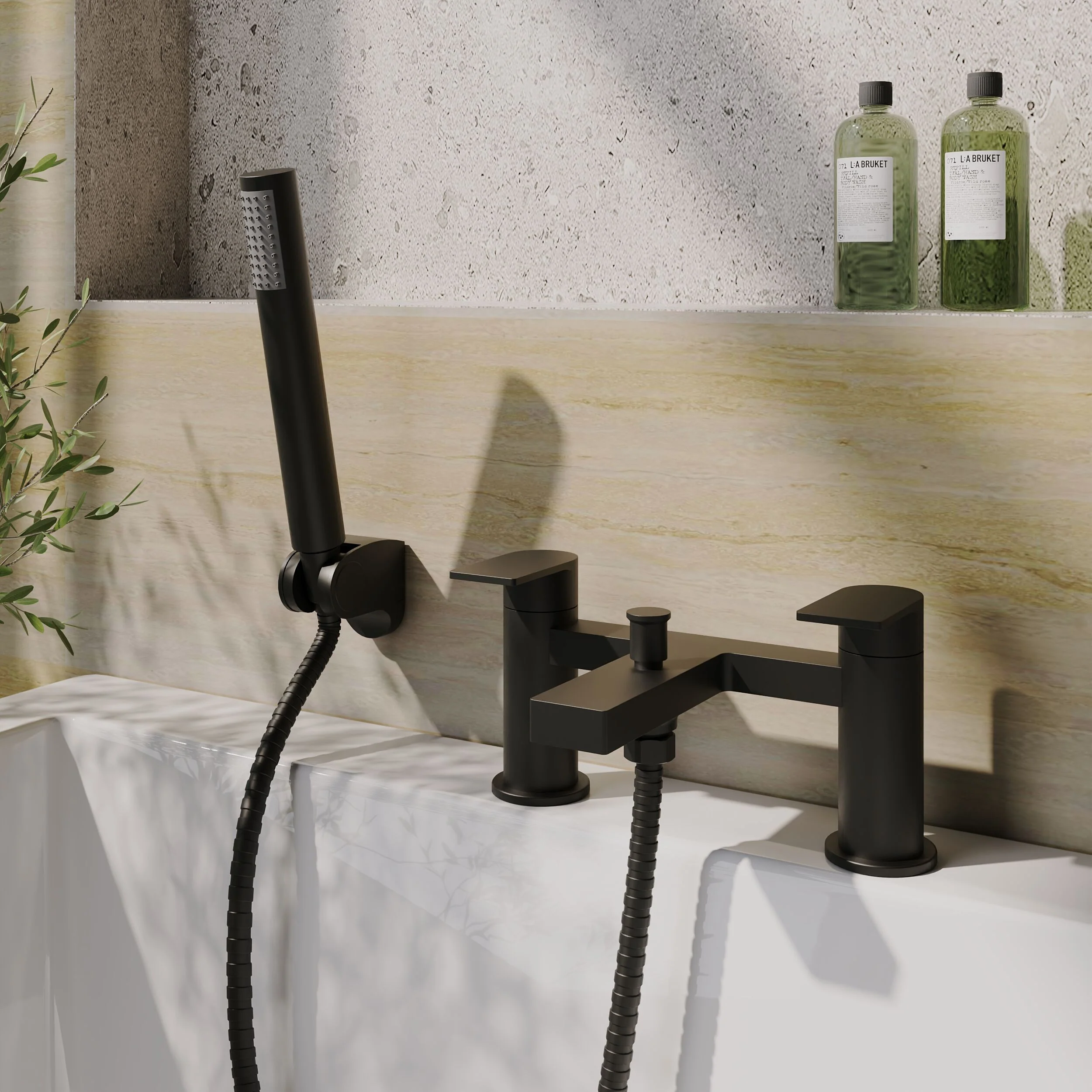 Contemporary Bath Shower Mixer Tap with Shower Kit - Matt Black - Balterley - Image 2