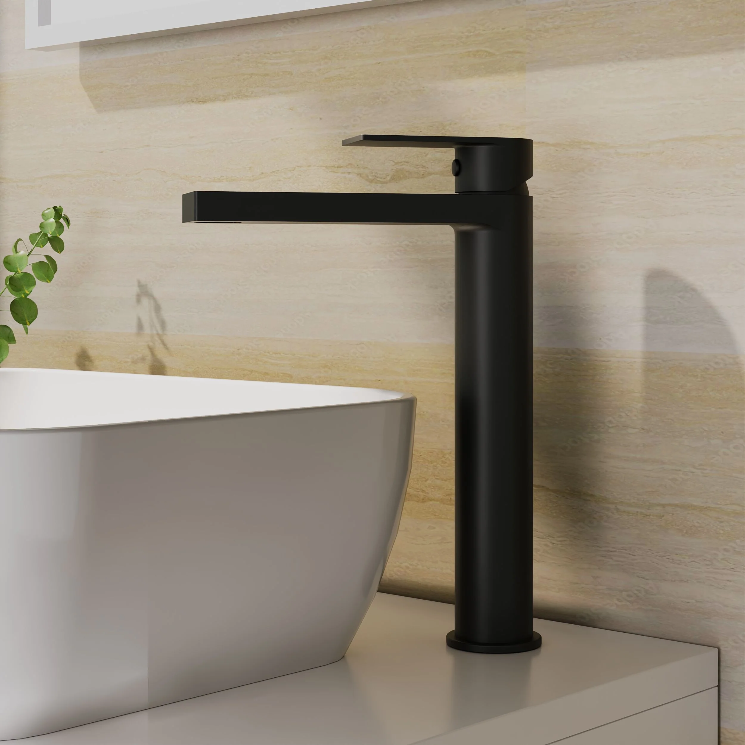 Contemporary Tall Mono Basin Mixer Tap - Matt Black - Image 2