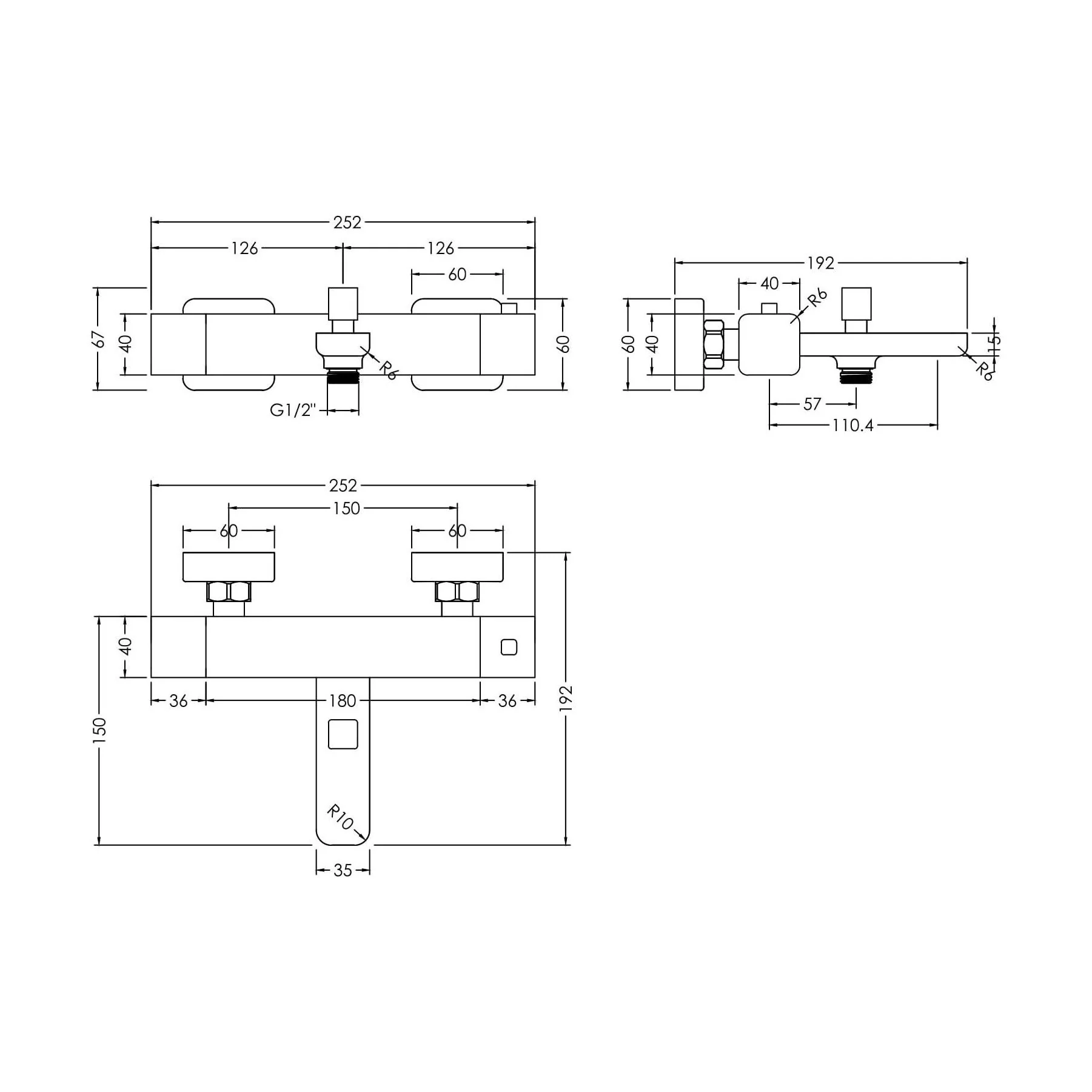 Square Wall Mount Thermostatic Bath Shower Mixer Bar Valve Tap - Chrome - Image 2