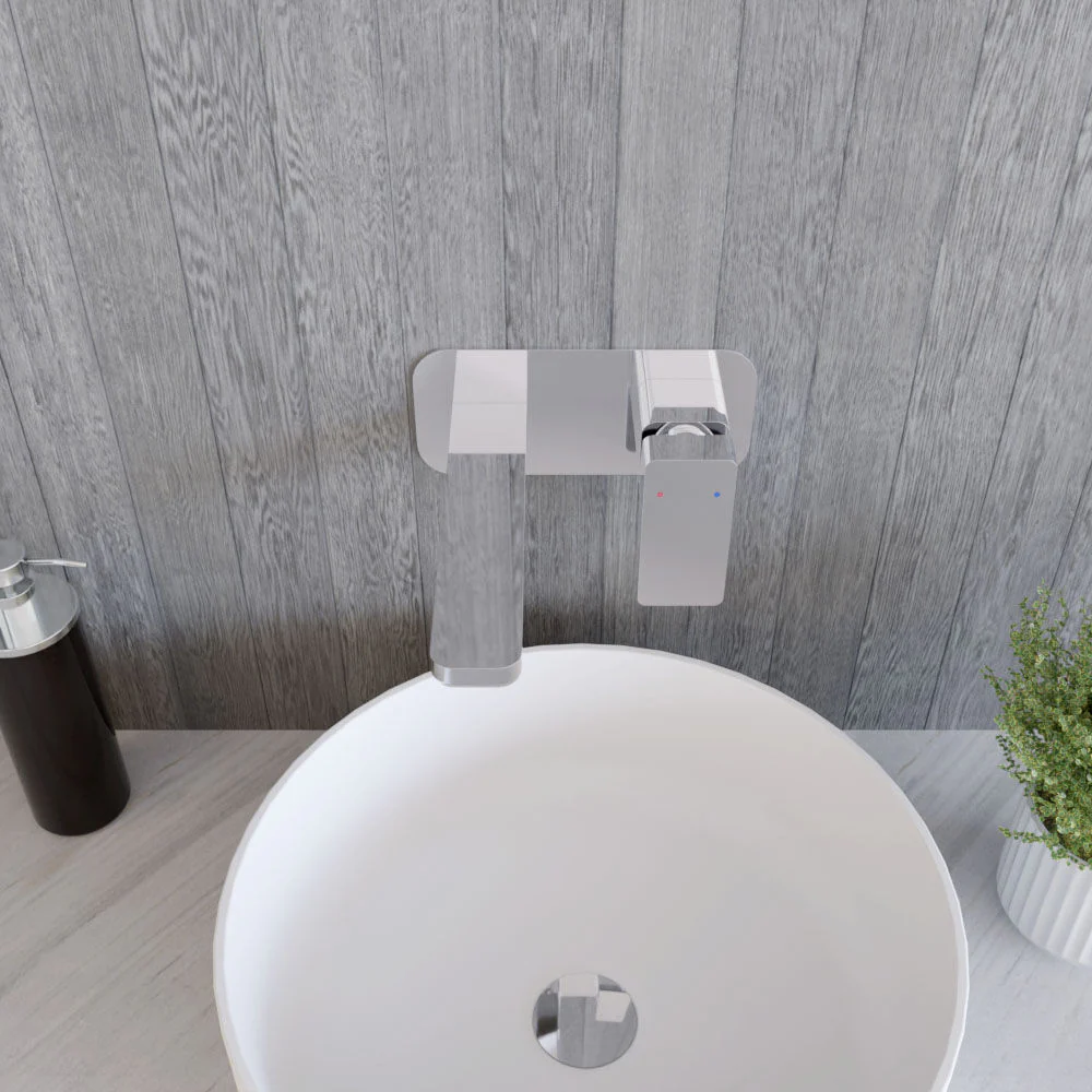 Swinscoe Contemporary Square Wall Mounted 2 Tap Hole Basin Mixer Tap - Choice of Finish - Image 10