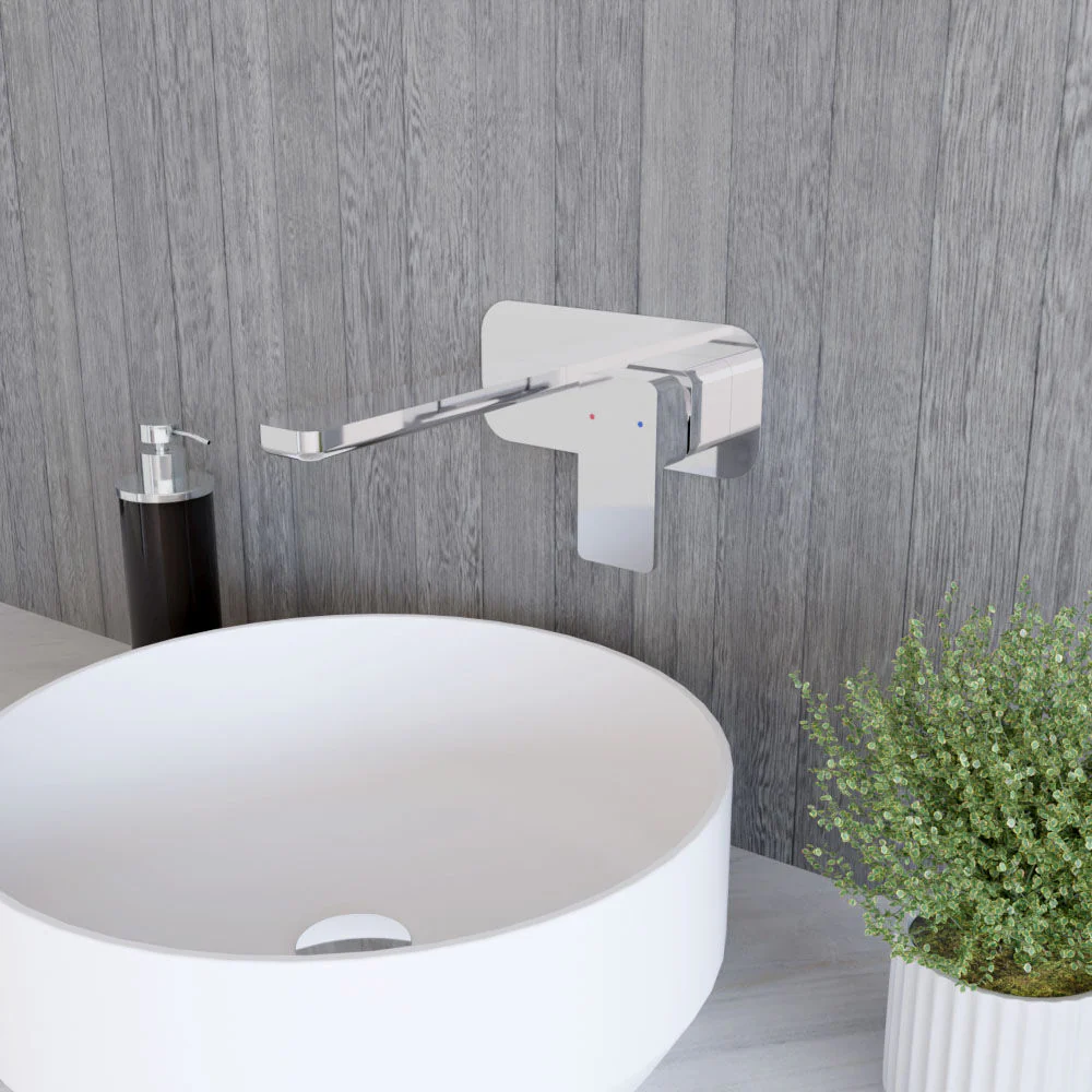 Swinscoe Contemporary Square Wall Mounted 2 Tap Hole Basin Mixer Tap - Choice of Finish - Image 11
