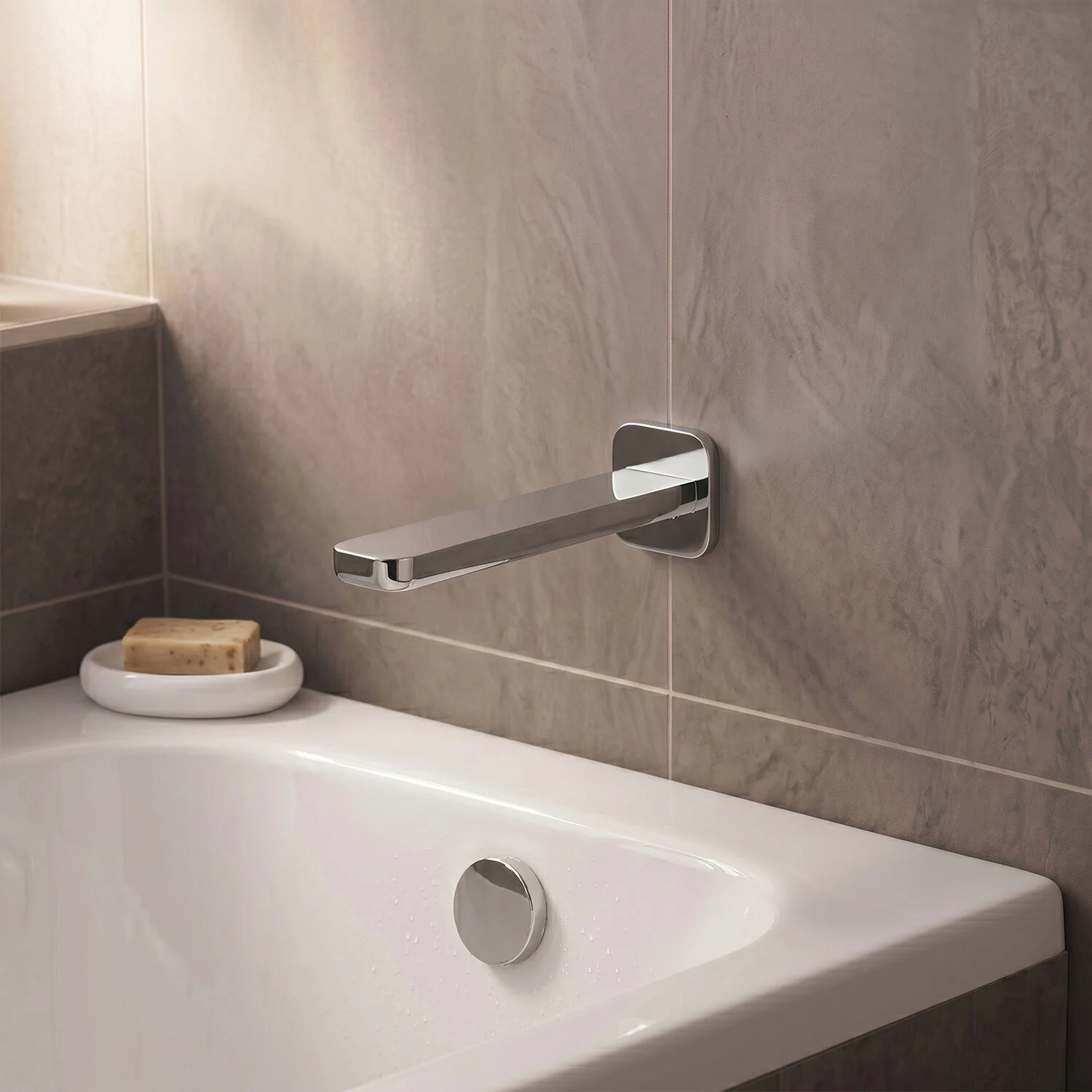 Contemporary Bathroom Square Wall Mounted Bath Spout, 50mm, Chrome