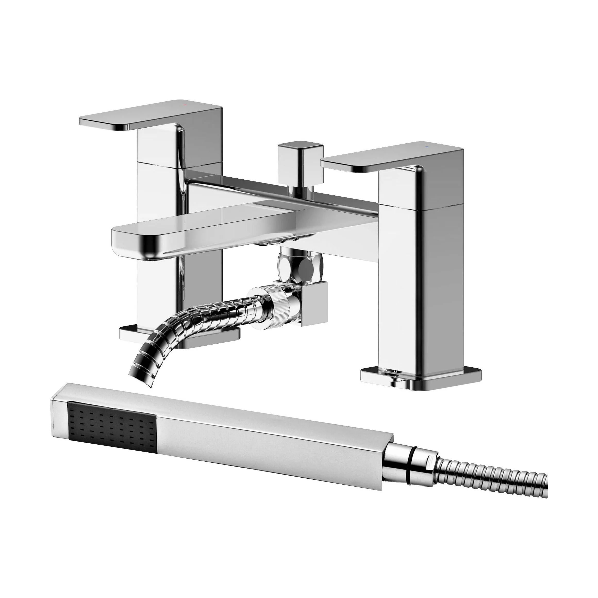 Deck Mount Square Bath Shower Mixer Tap with Shower Kit Chrome - Image 2