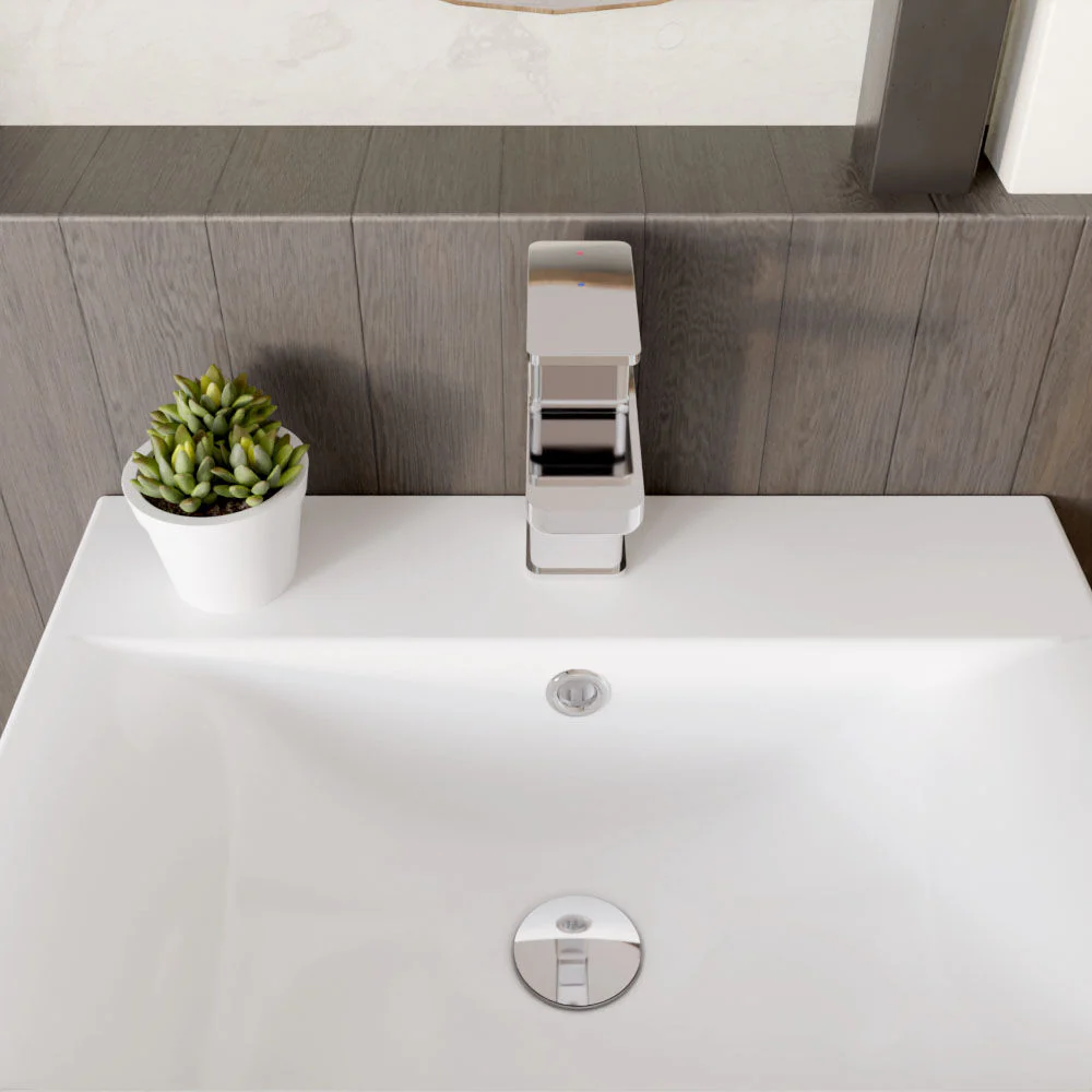 Square Eco Mono Basin Mixer Tap & Push Button Waste - Chrome - Image 3
