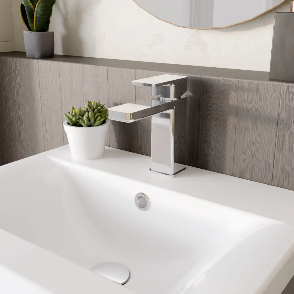 Square Eco Mono Basin Mixer Tap & Push Button Waste - Chrome - Image 4