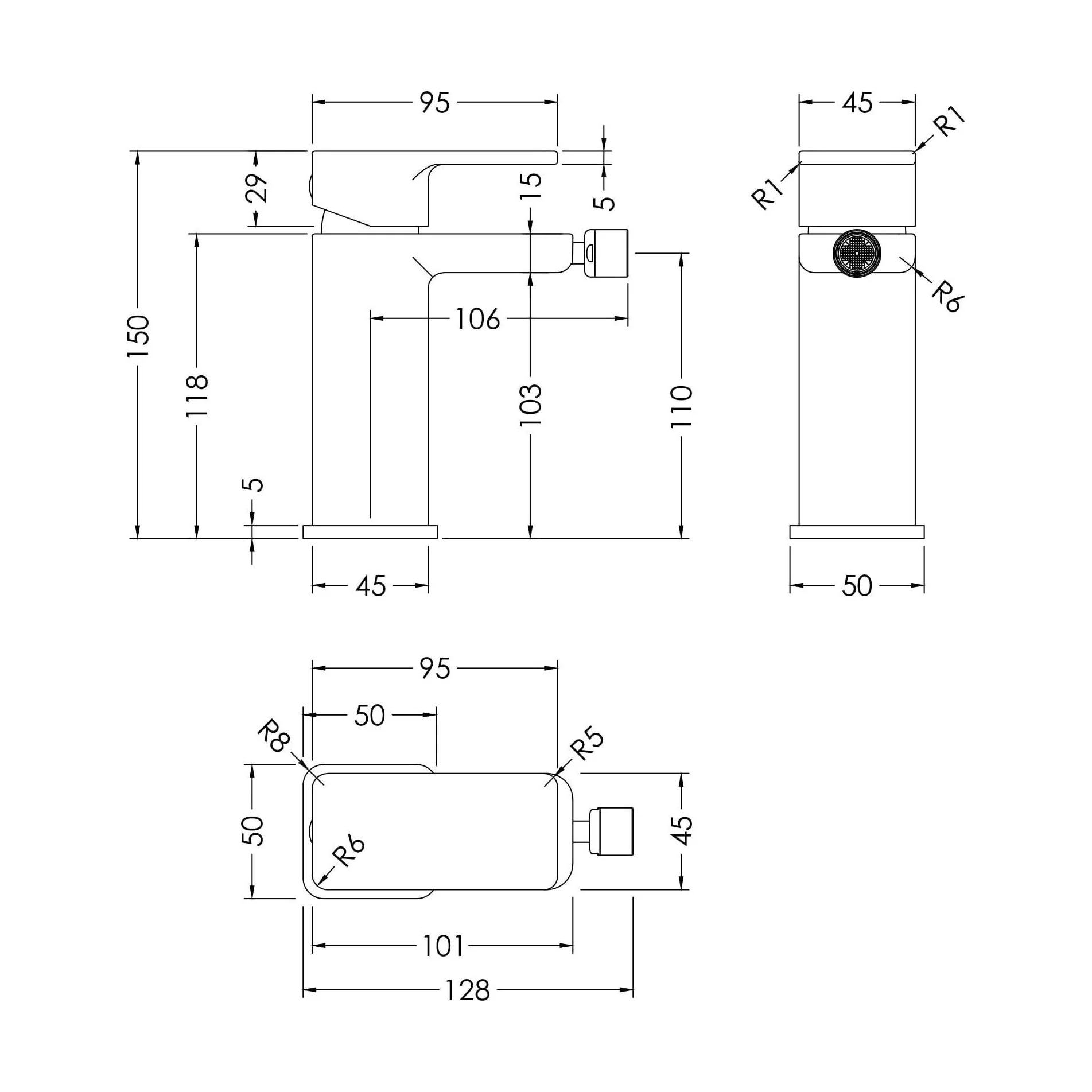 Square Mono Bidet Mixer Tap With Pop Up Waste Chrome - Image 3