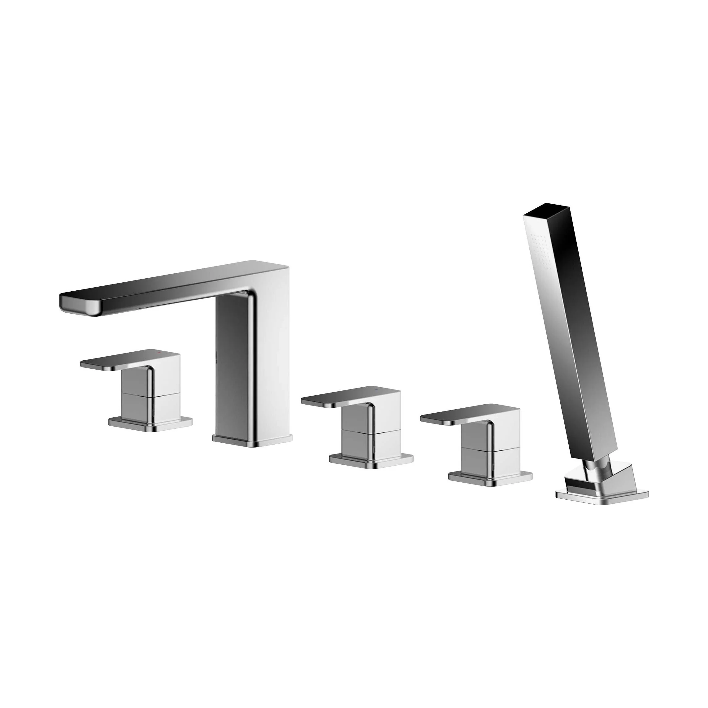 Deck Mount Square 5 Tap Hole Bath Shower Mixer Tap with Shower Kit - Chrome