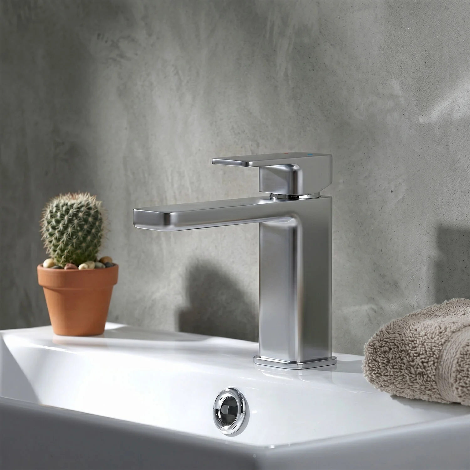 Square Mini Mono Basin Mixer Tap & Push Button Waste - Chrome