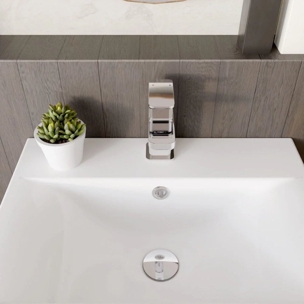 Square Mini Mono Basin Mixer Tap & Push Button Waste - Chrome - Image 3