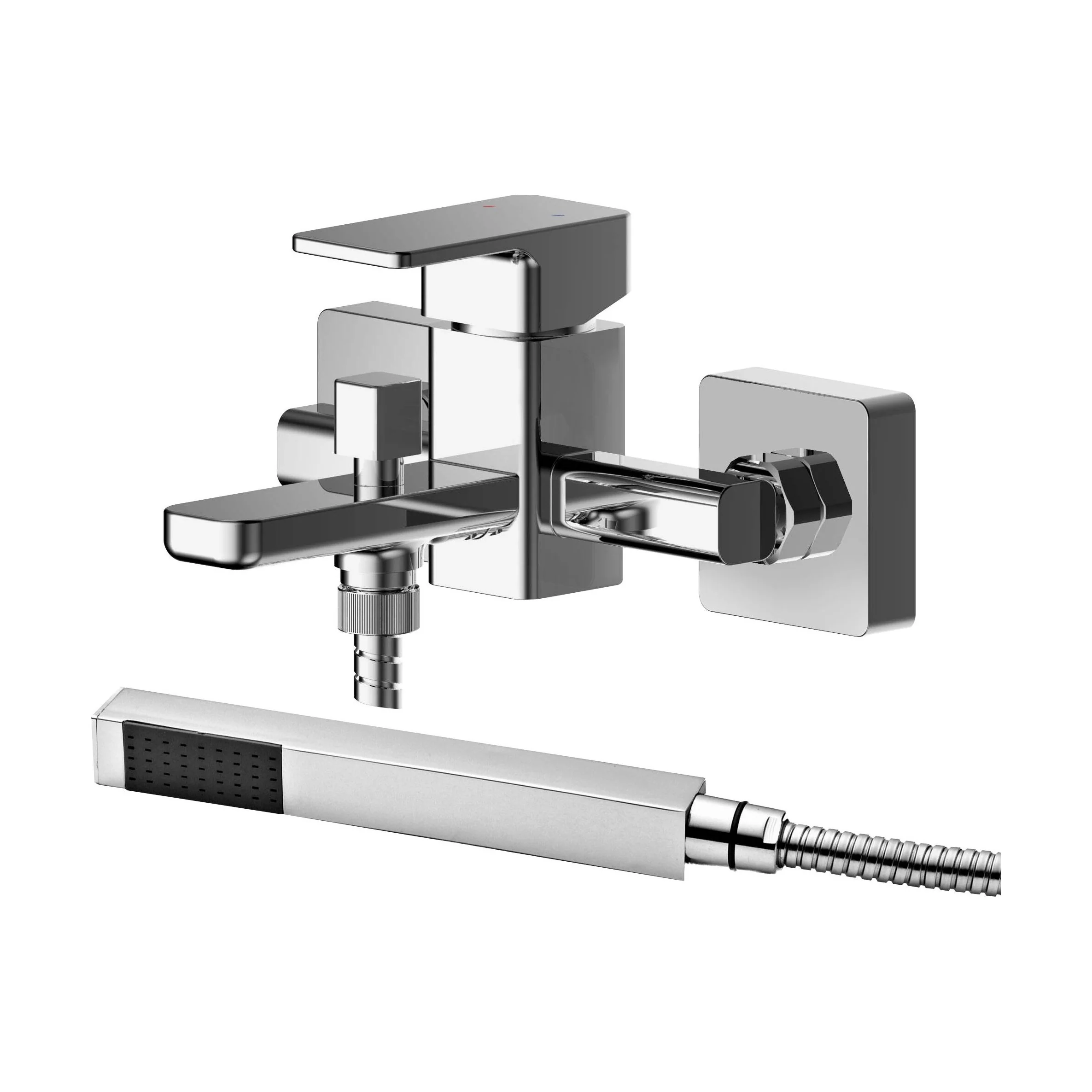 Wall Mounted Square Bath Shower Mixer Tap with Shower Kit - Chrome - Image 2