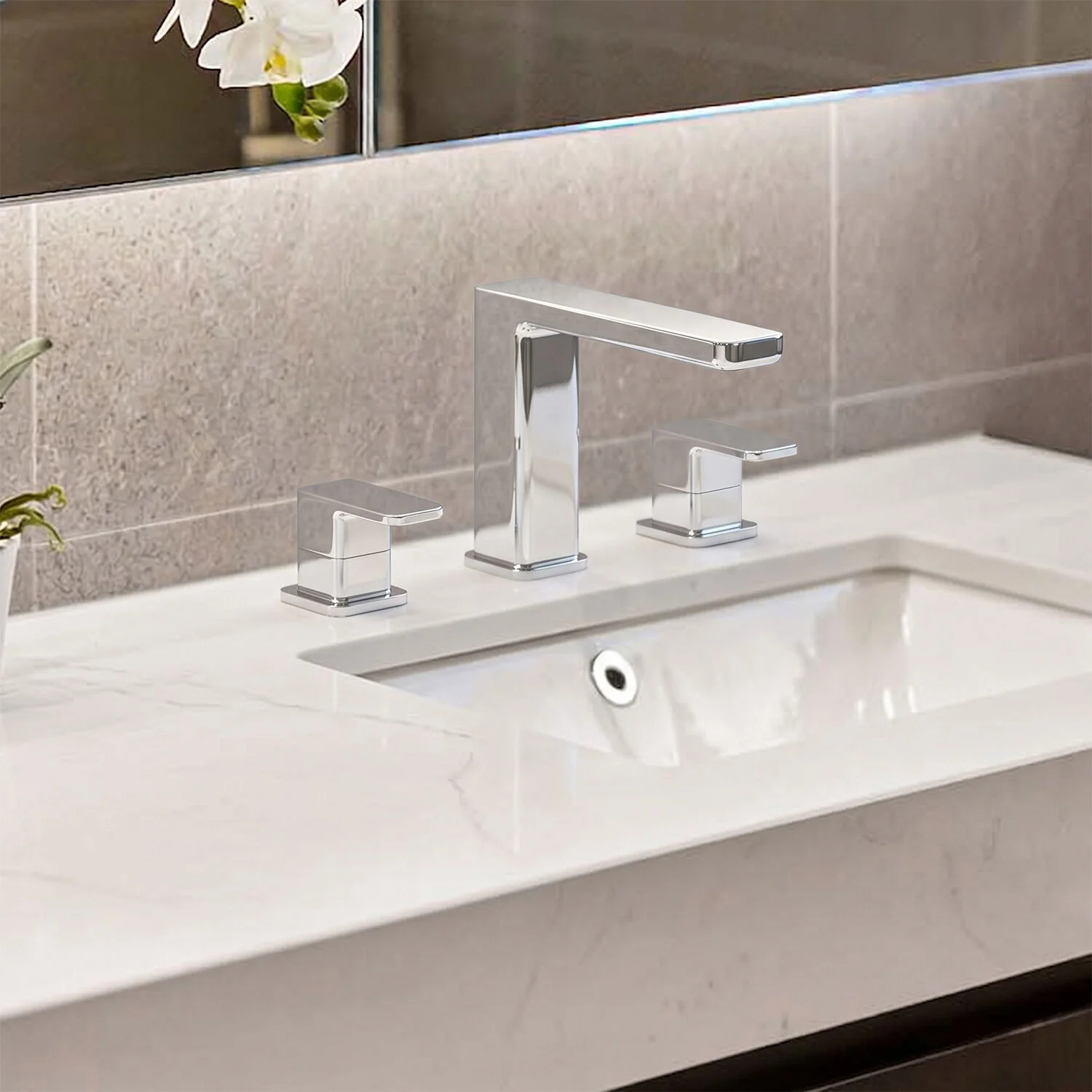 Square Deck Mounted 3 Tap Hole Bath Filler Tap - Chrome