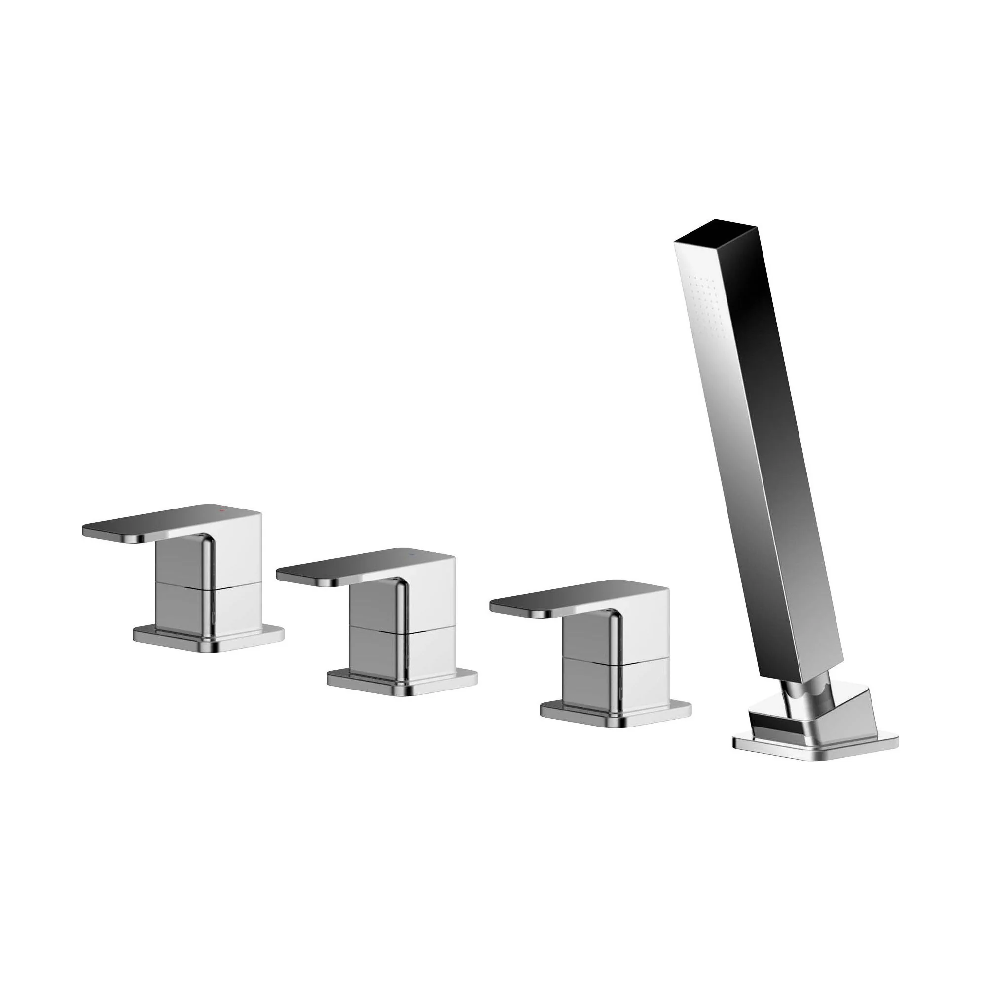 Deck Mount Square 4 Tap Hole Bath Shower Mixer Tap with Kit Chrome