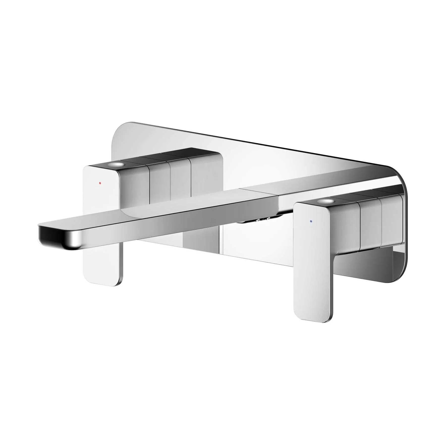 Square Wall Mount 3 Tap Hole Basin Mixer Tap & Back Plate - Chrome