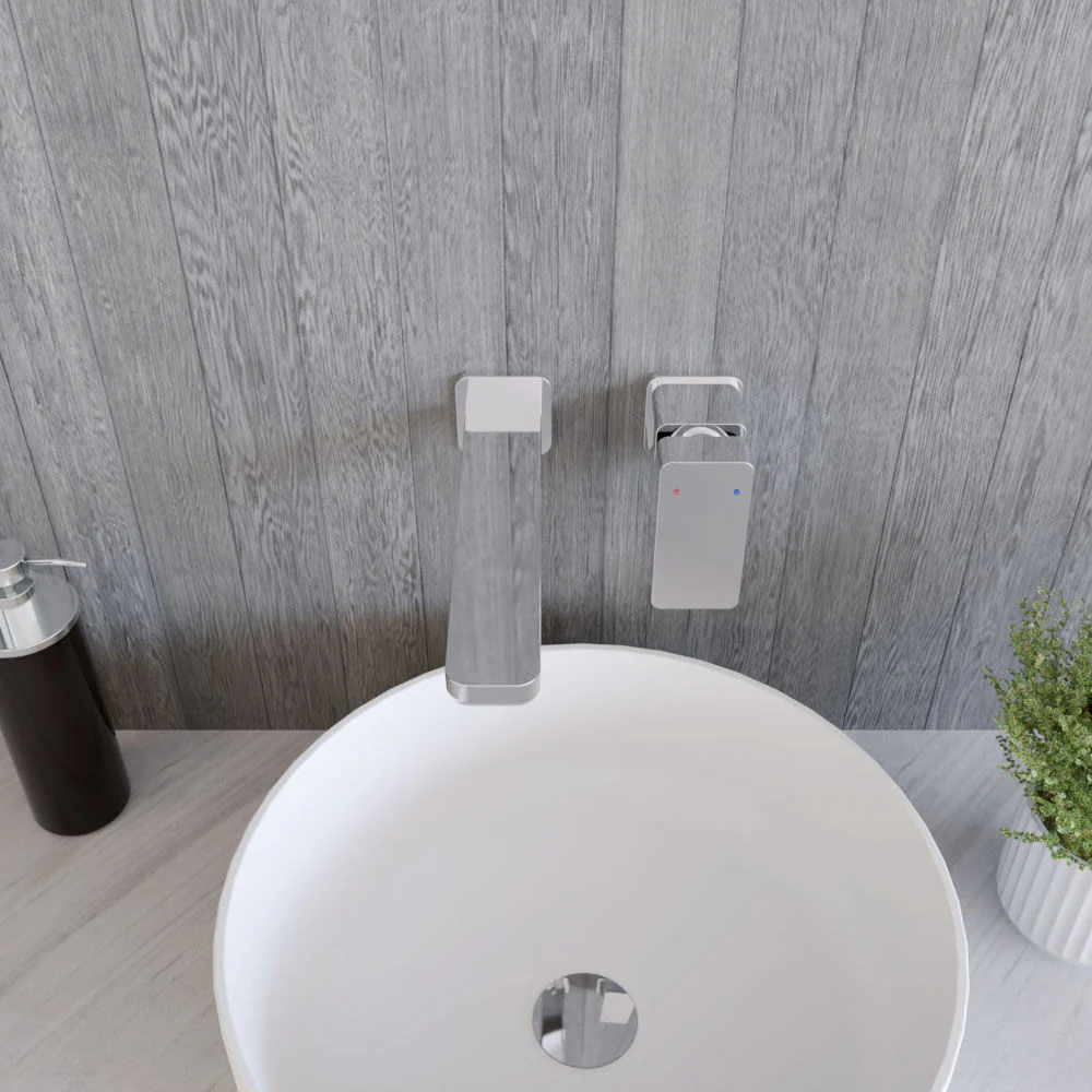 Square Wall Mount 2 Tap Hole Basin Mixer Tap Chrome - Image 3