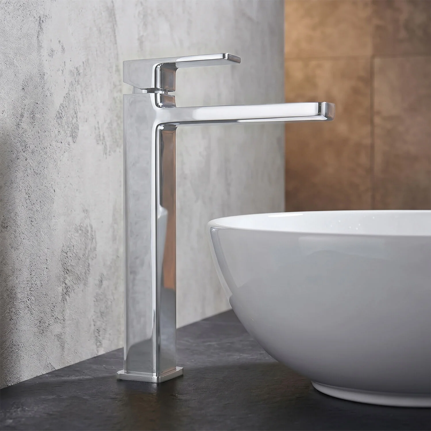 Square High-Rise Mono Basin Mixer Tap - Matt Black - Image 2