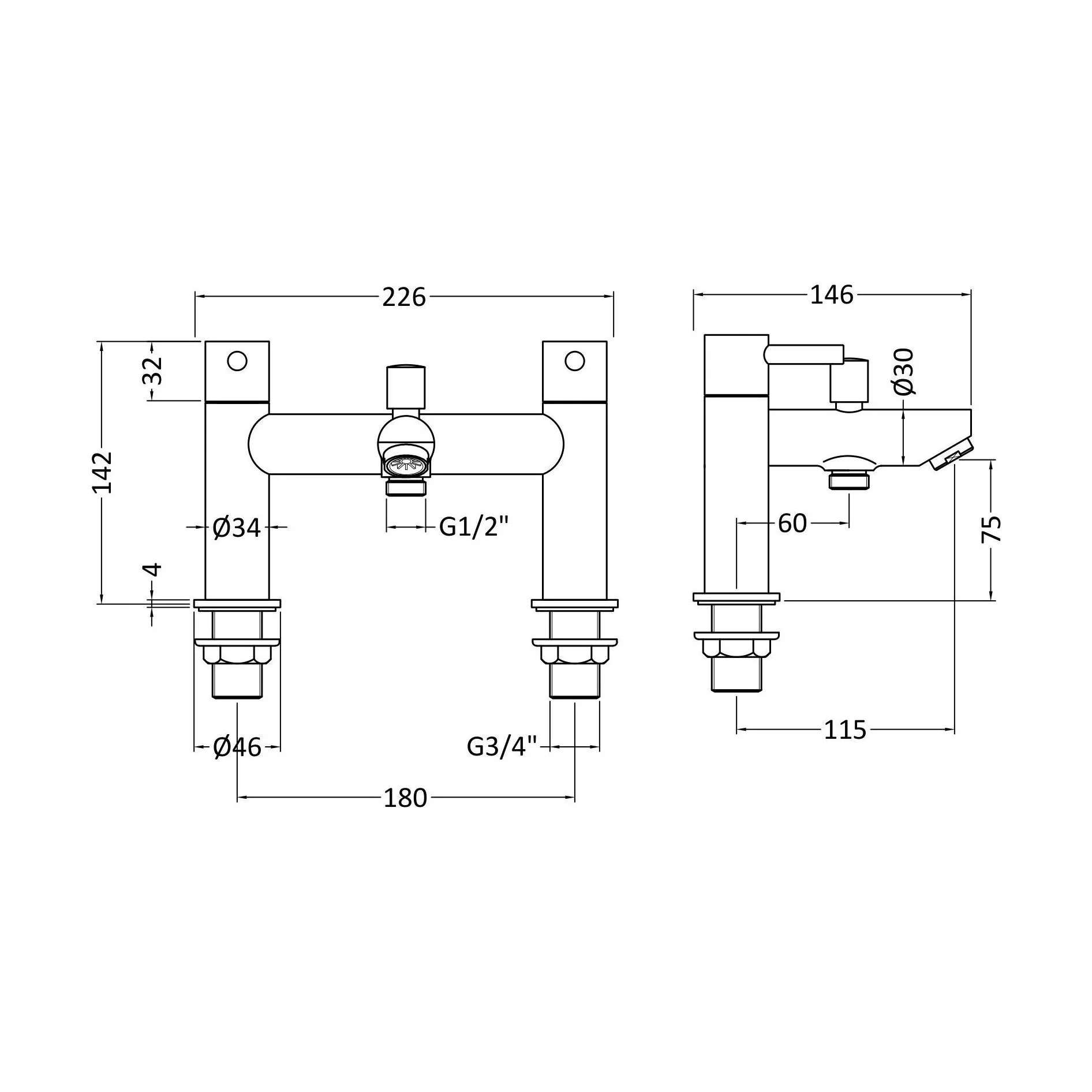 Balterley Evian Round Deck Mounted Bath Shower Mixer Tap with Shower Kit - Chrome - Image 3