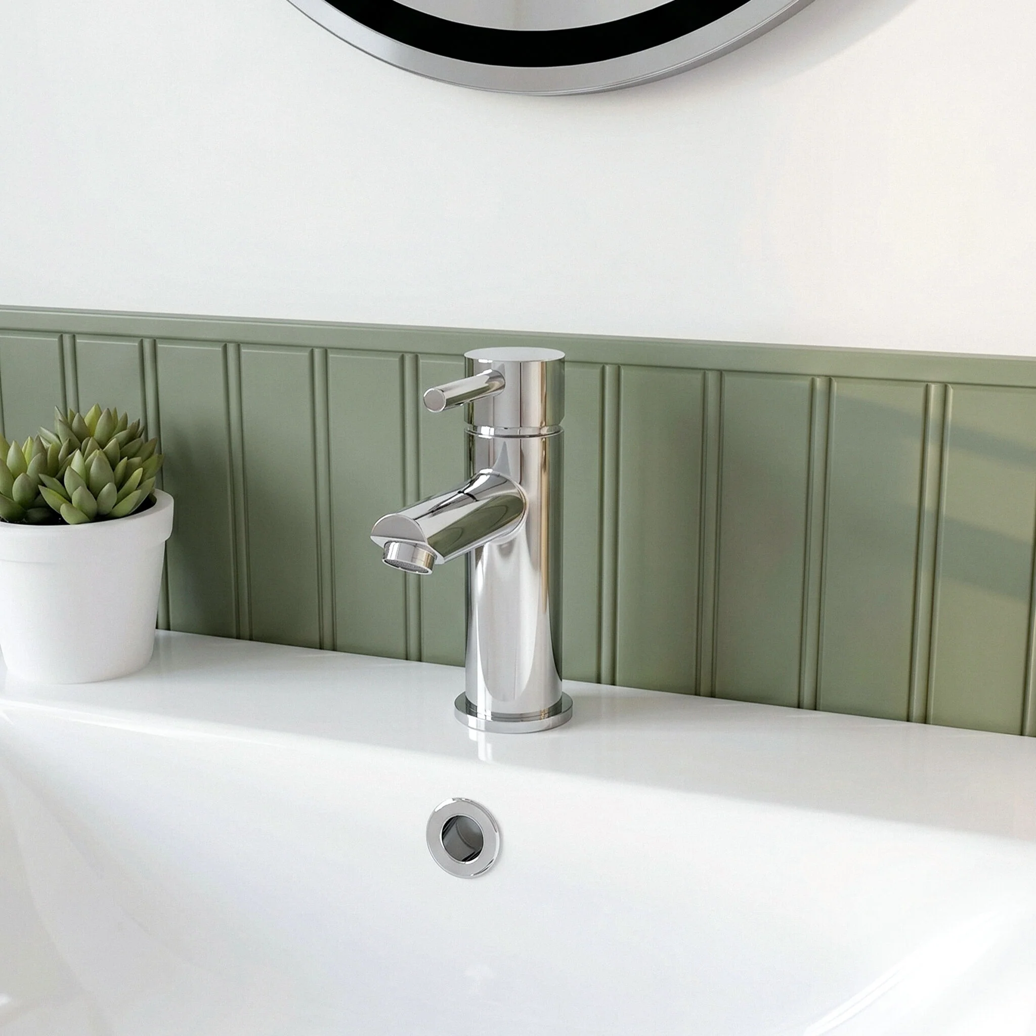 Balterley Evian Minimalist Round Mono Basin Mixer Tap & Push Button Waste - Chrome