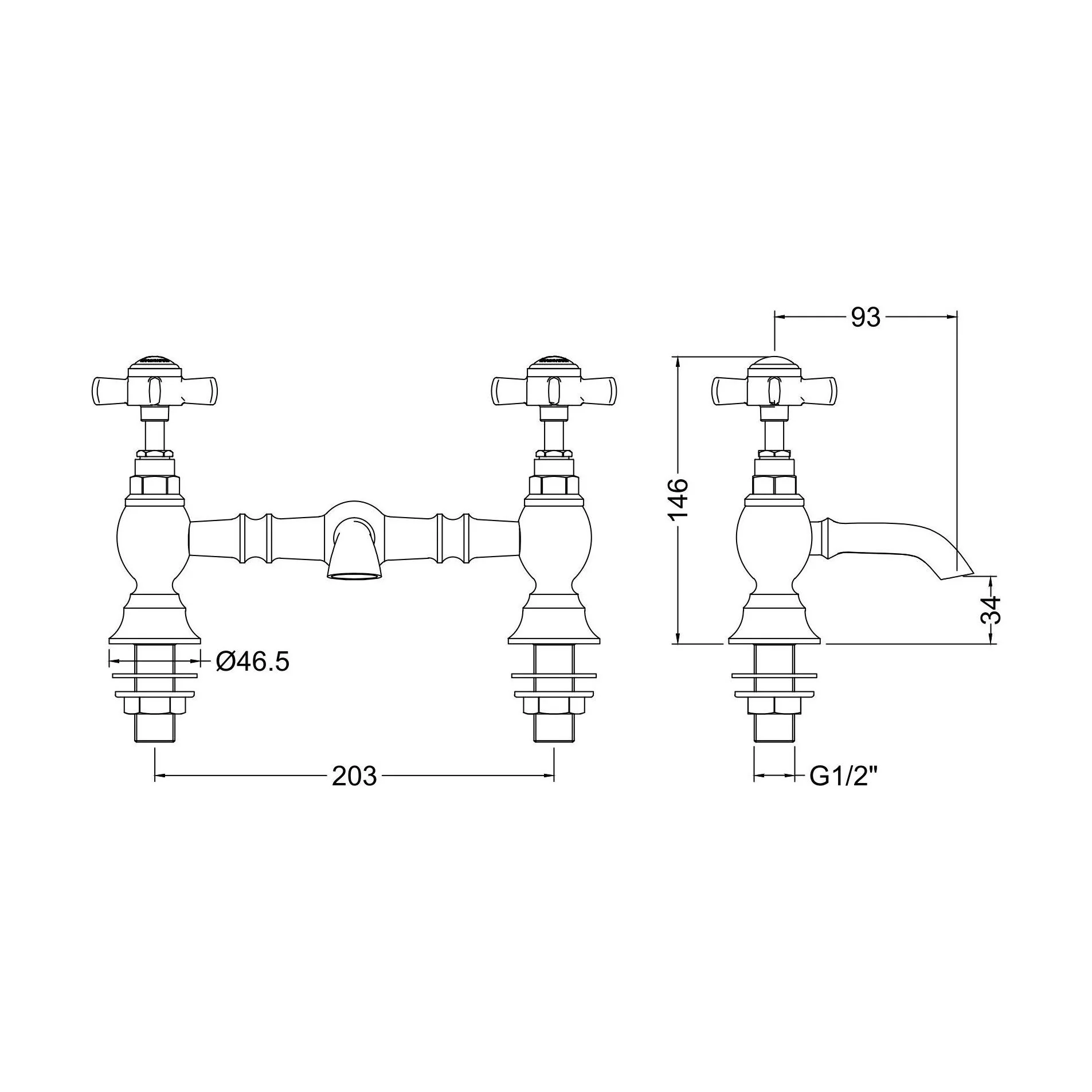 Balterley Kingsey Traditional Crosshead Bridge 2 Tap Hole Mixer - Chrome - Image 3