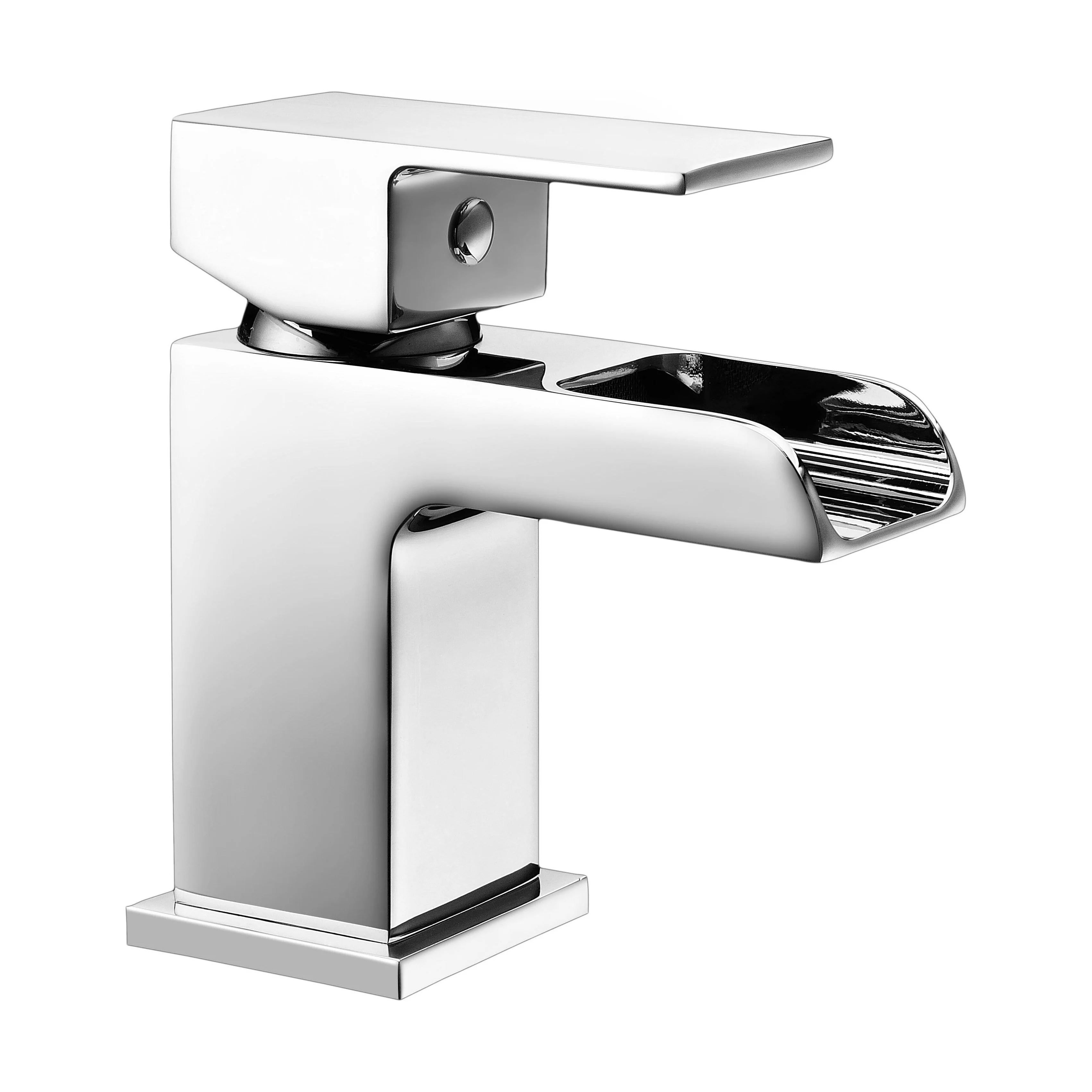 Square Single Lever Mono Basin Mixer Tap with Push Button Waste - Chrome