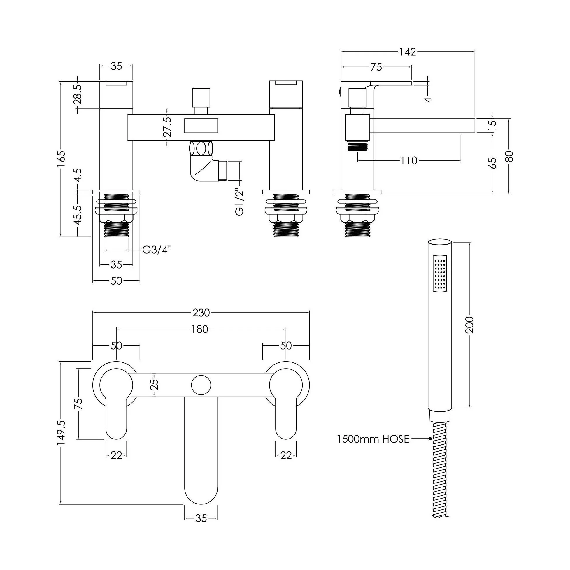Balterley Pride Contemporary Bathroom Round Wall Mounted Bath Shower Mixer Tap, 45mm, Chrome - Image 5