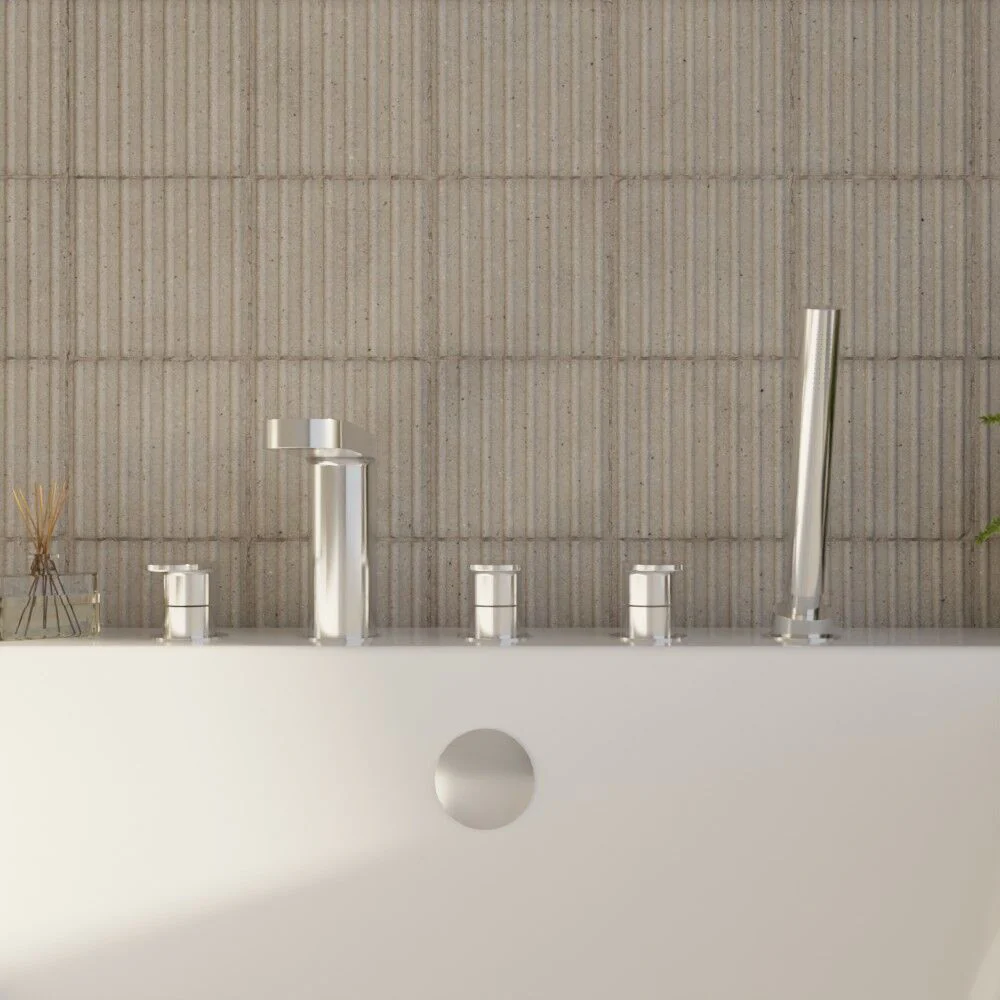 Balterley Pride Deck Mount Round 5 Tap Hole Bath Shower Mixer Tap with Shower Kit - Chrome - Image 2