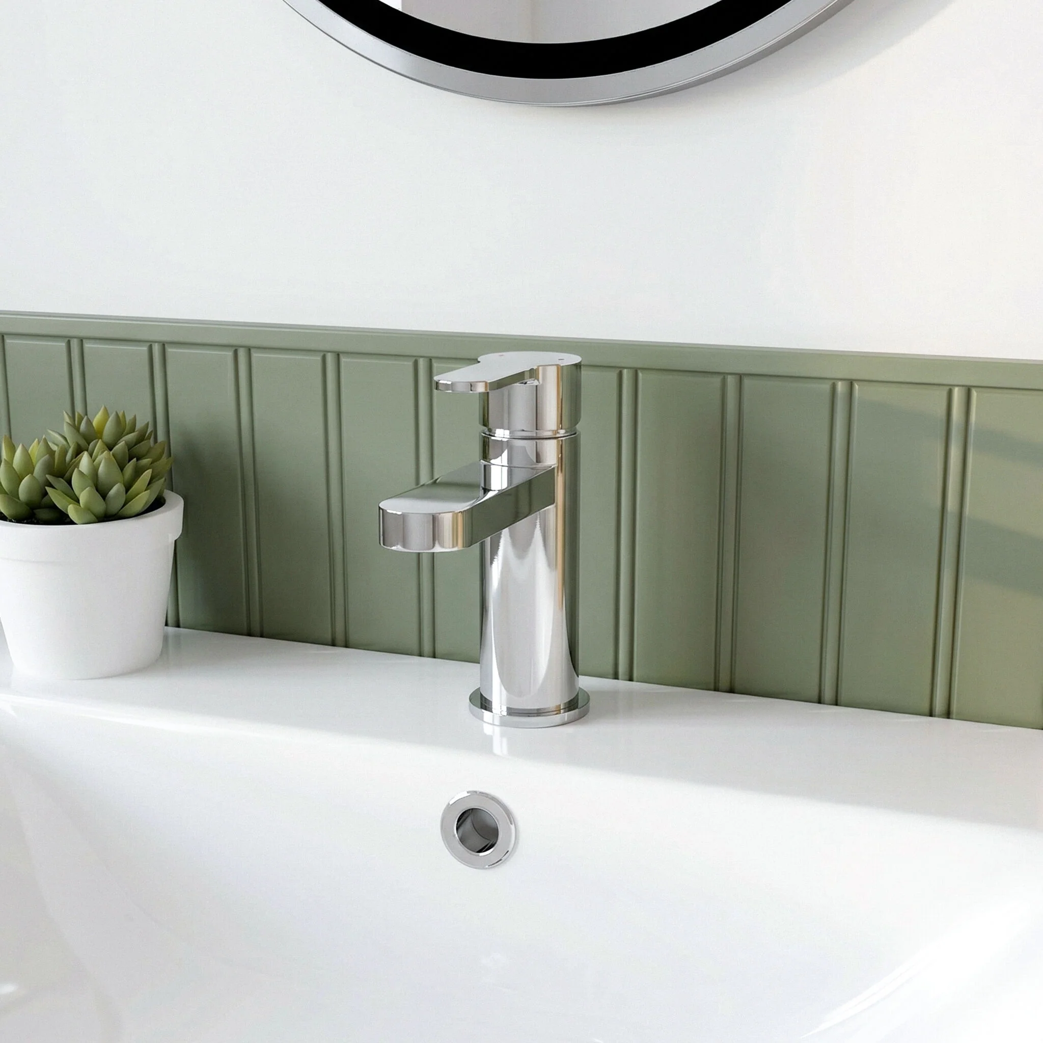Balterley Pride Round Mini Mono Basin Mixer Bathroom Sink Tap with Push Button Waste - Chrome