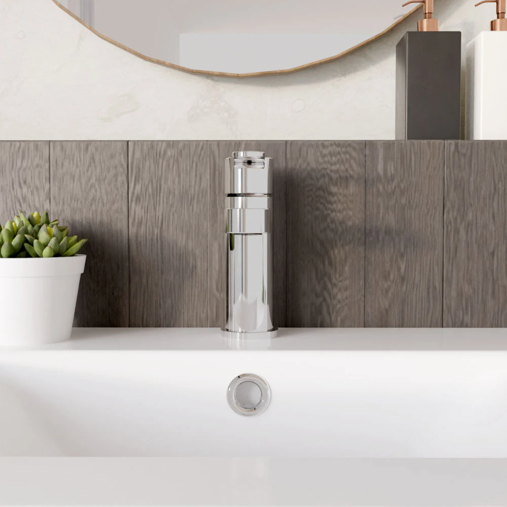 Balterley Pride Round Mini Mono Basin Mixer Bathroom Sink Tap with Push Button Waste - Chrome - Image 2