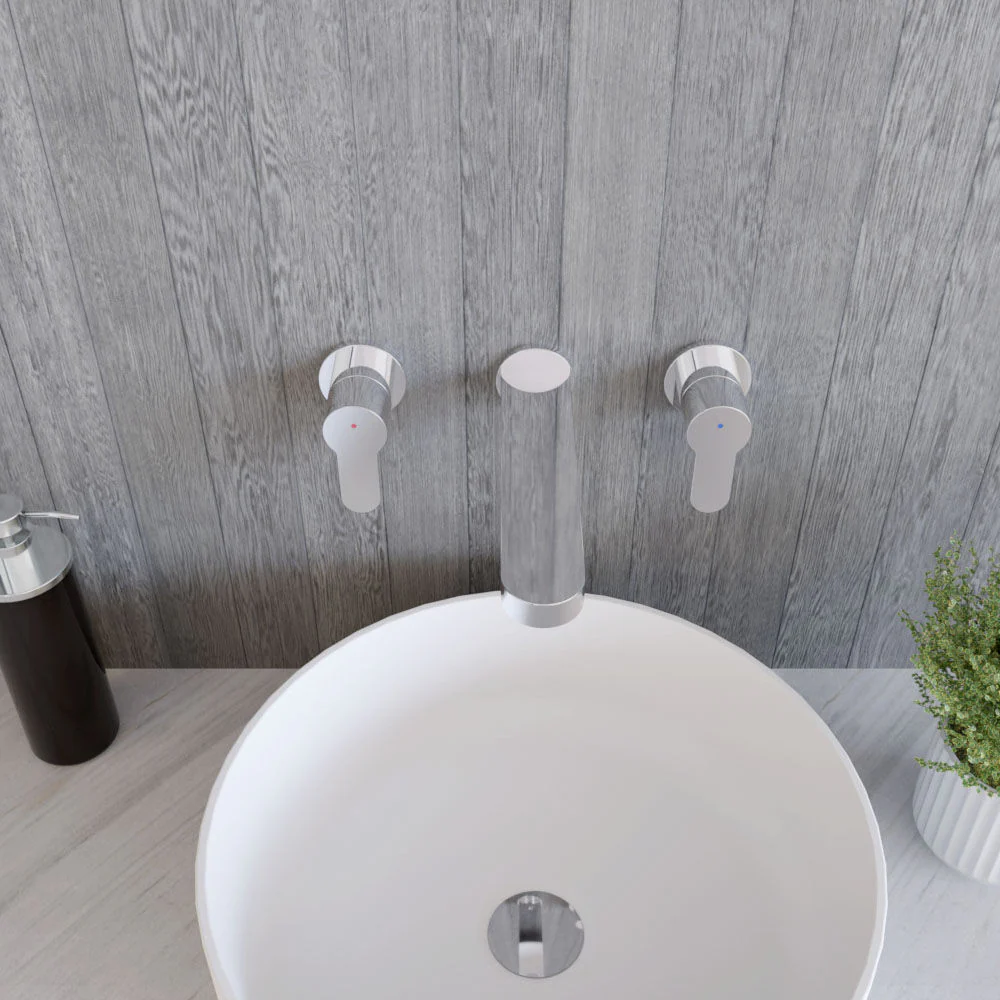 Balterley Pride Contemporary Round Wall Mount 3 Tap Hole Basin Mixer Tap - Chrome - Image 3
