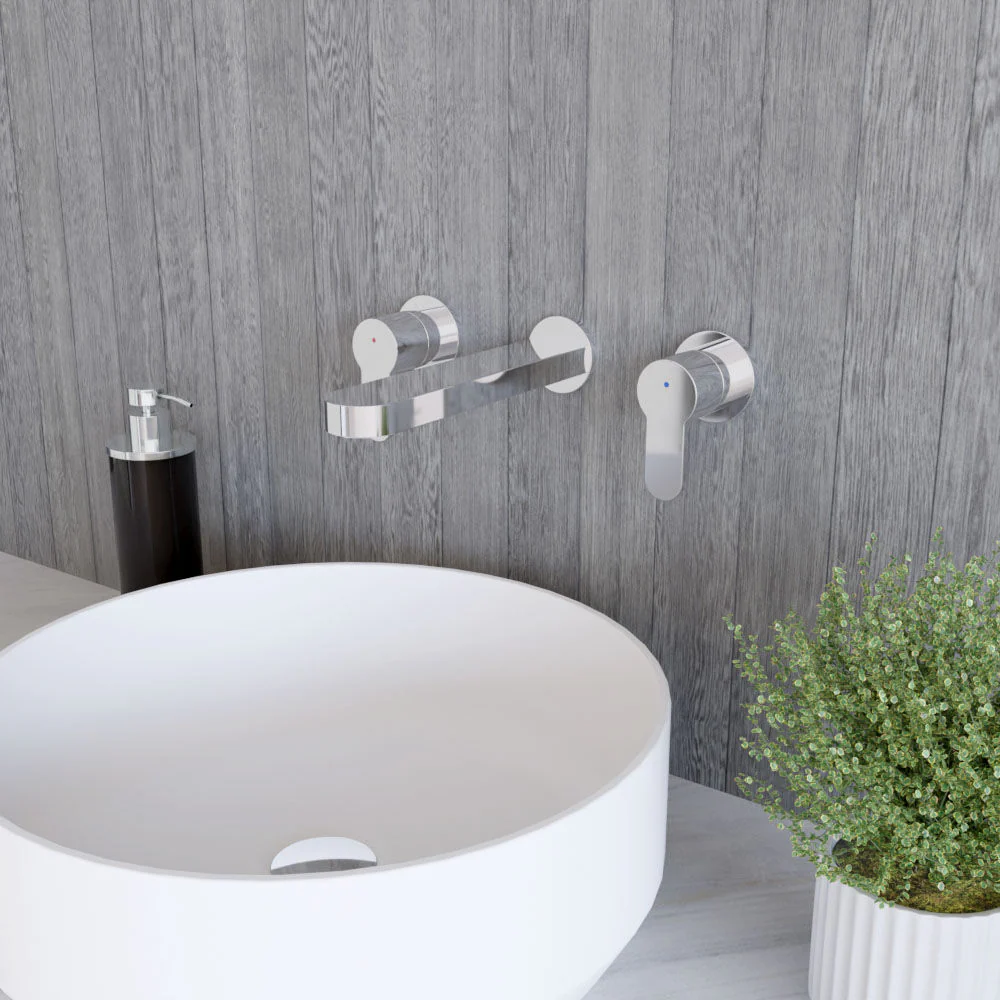 Balterley Pride Contemporary Round Wall Mount 3 Tap Hole Basin Mixer Tap - Chrome - Image 4