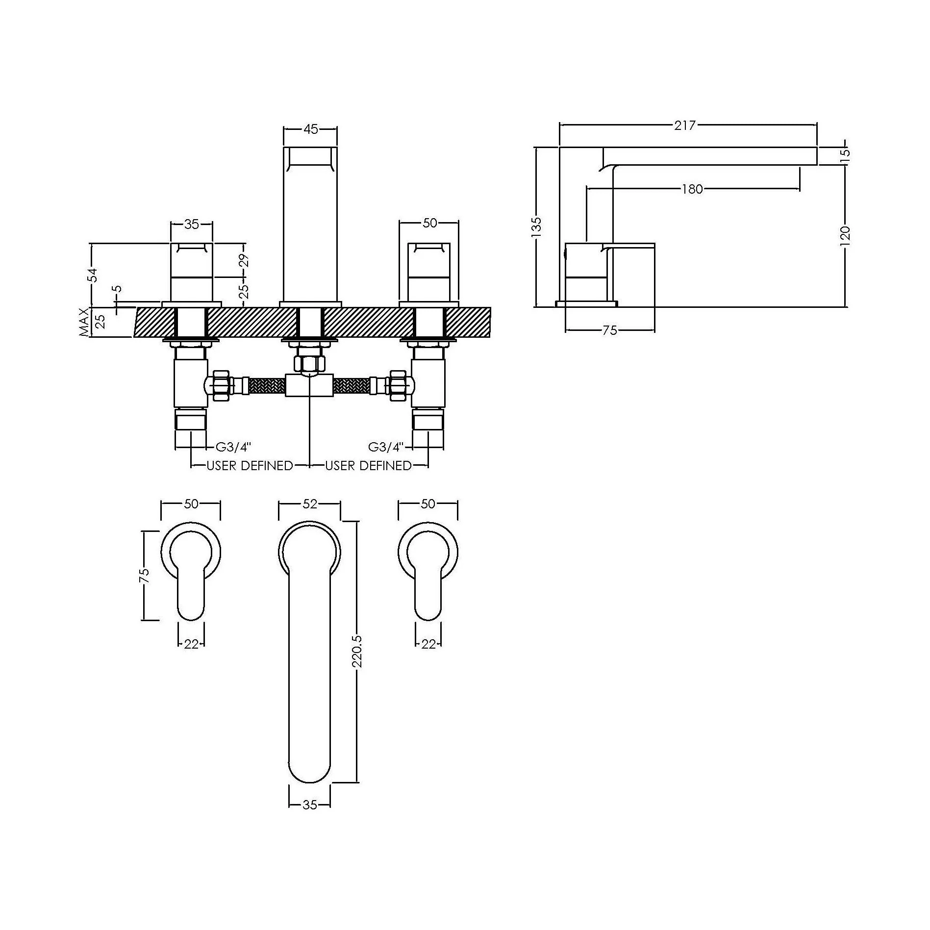 Balterley Pride Contemporary Round Deck Mounted 3 Tap Hole Bath Filler Tap - Chrome - Image 2