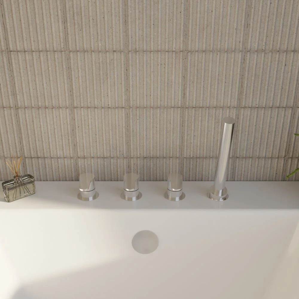 Balterley Pride Contemporary Deck Mount Round 4 Tap Hole Bath Shower Mixer Tap with Kit (No Spout) - Chrome - Image 3