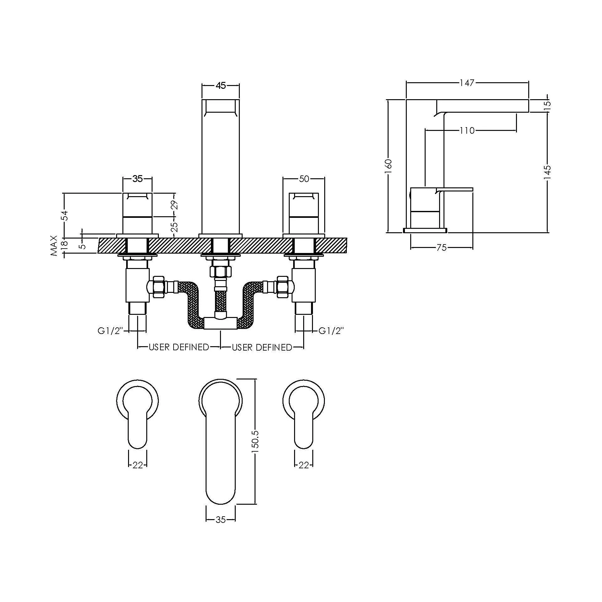 Balterley Pride Round Deck 3 Tap Hole Basin Mixer Tap & Pop Up Waste - Chrome - Image 5