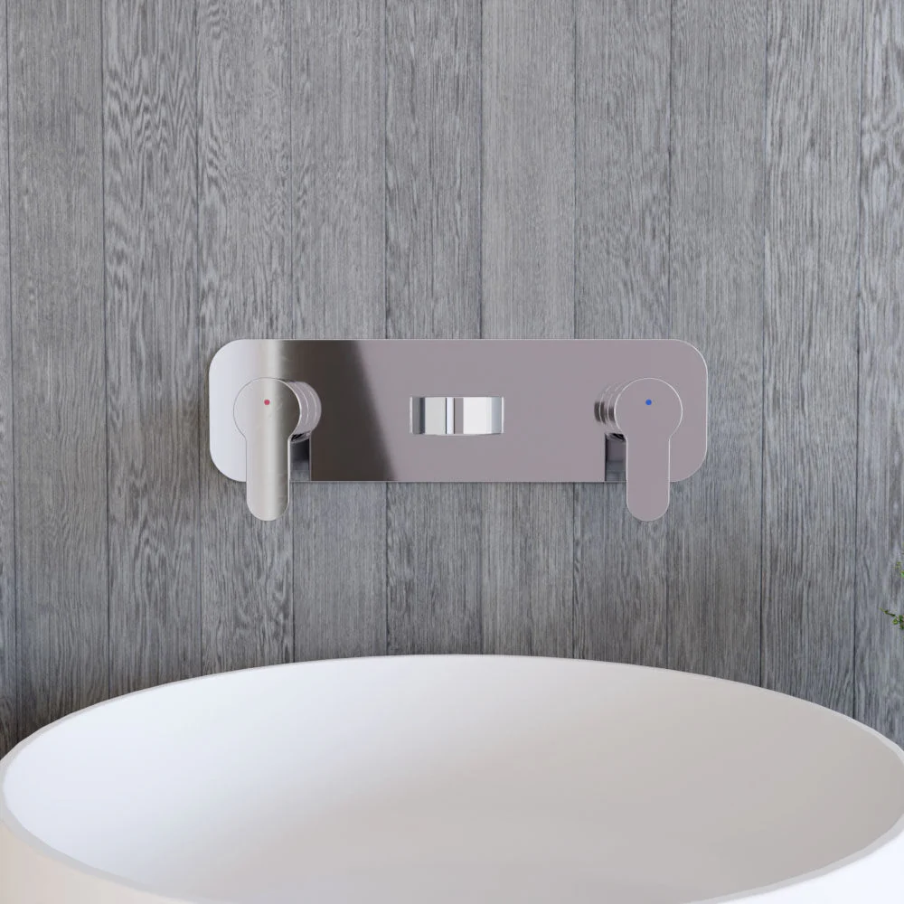 Balterley Pride Contemporary Round Wall Mount 3 Tap Hole Basin Mixer Tap & Back Plate - Chrome - Image 2