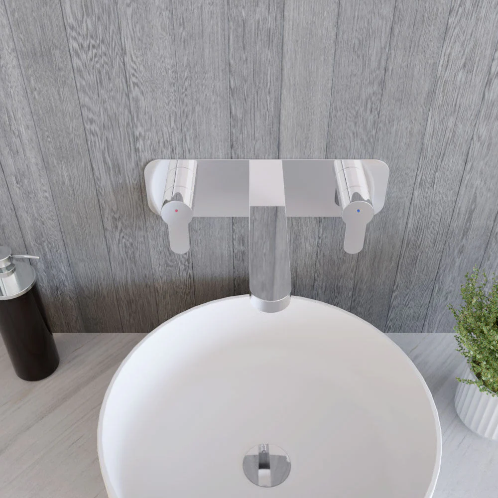 Balterley Pride Contemporary Round Wall Mount 3 Tap Hole Basin Mixer Tap & Back Plate - Chrome - Image 3